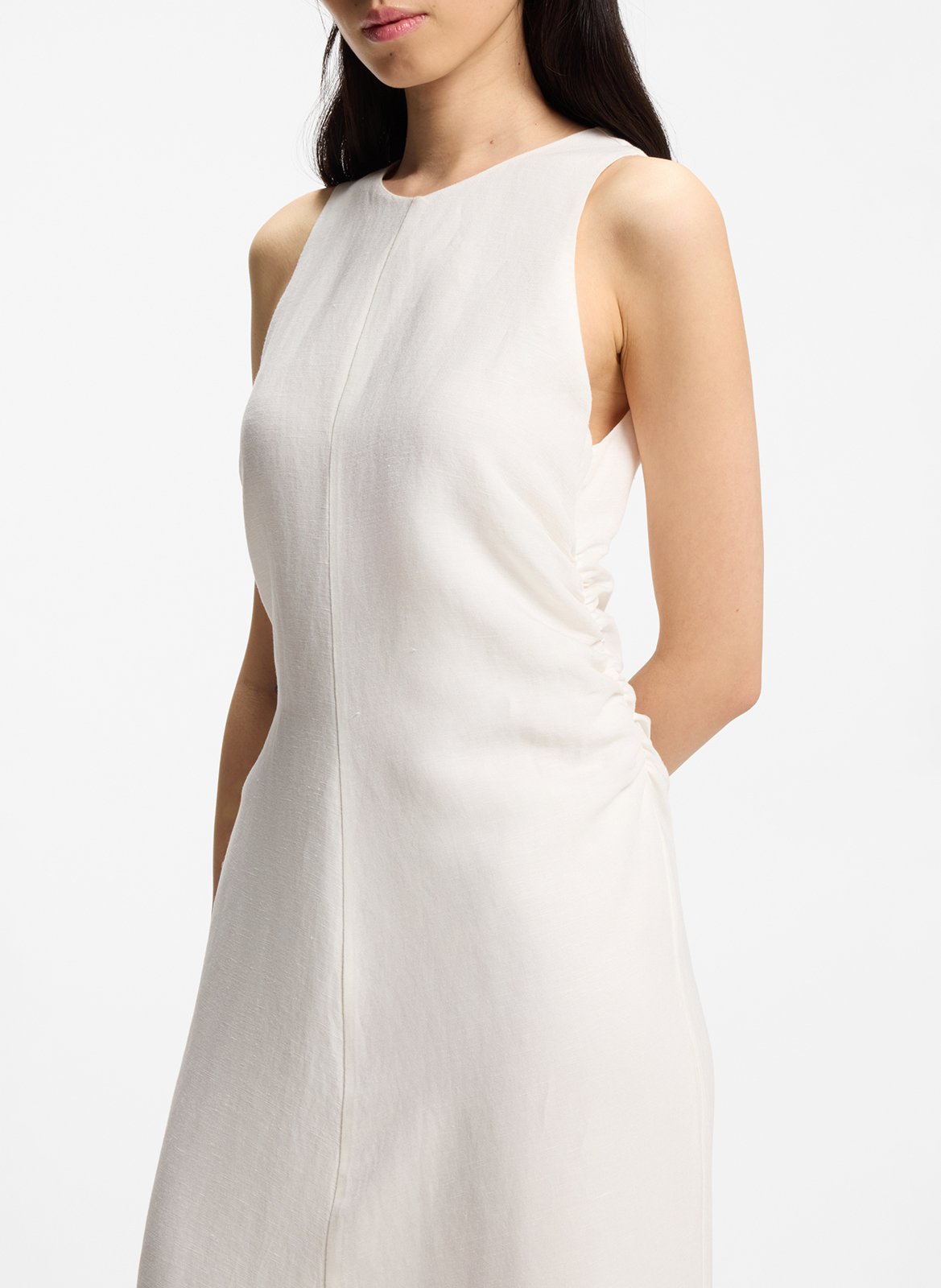 Robe courte col rond en lin mélangé BOSS Beige