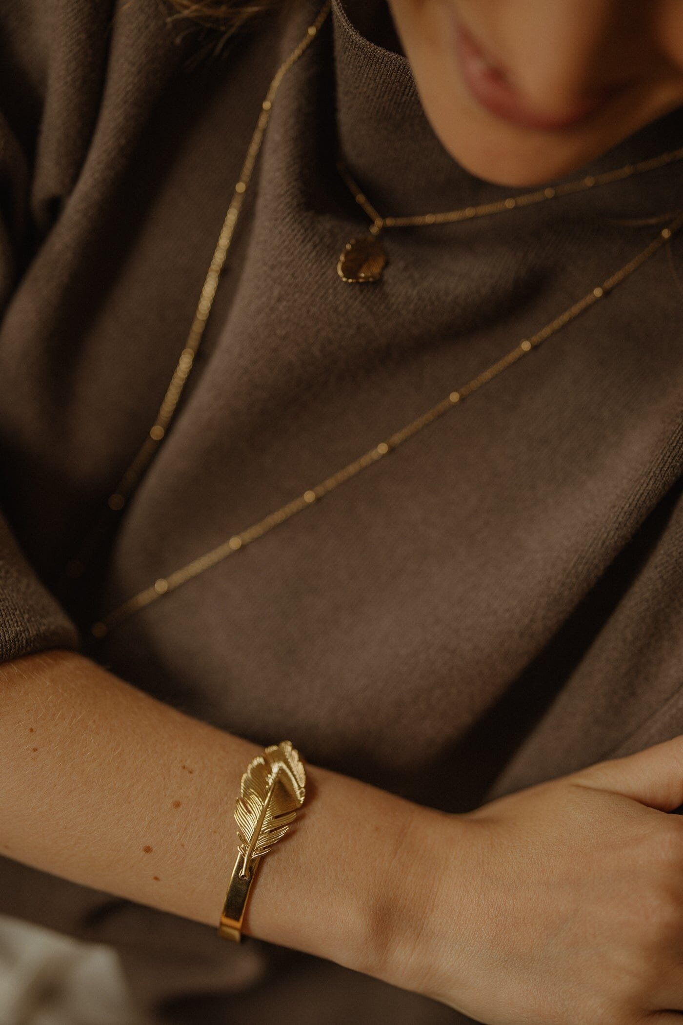 Silver-plated leaf bangle Golden