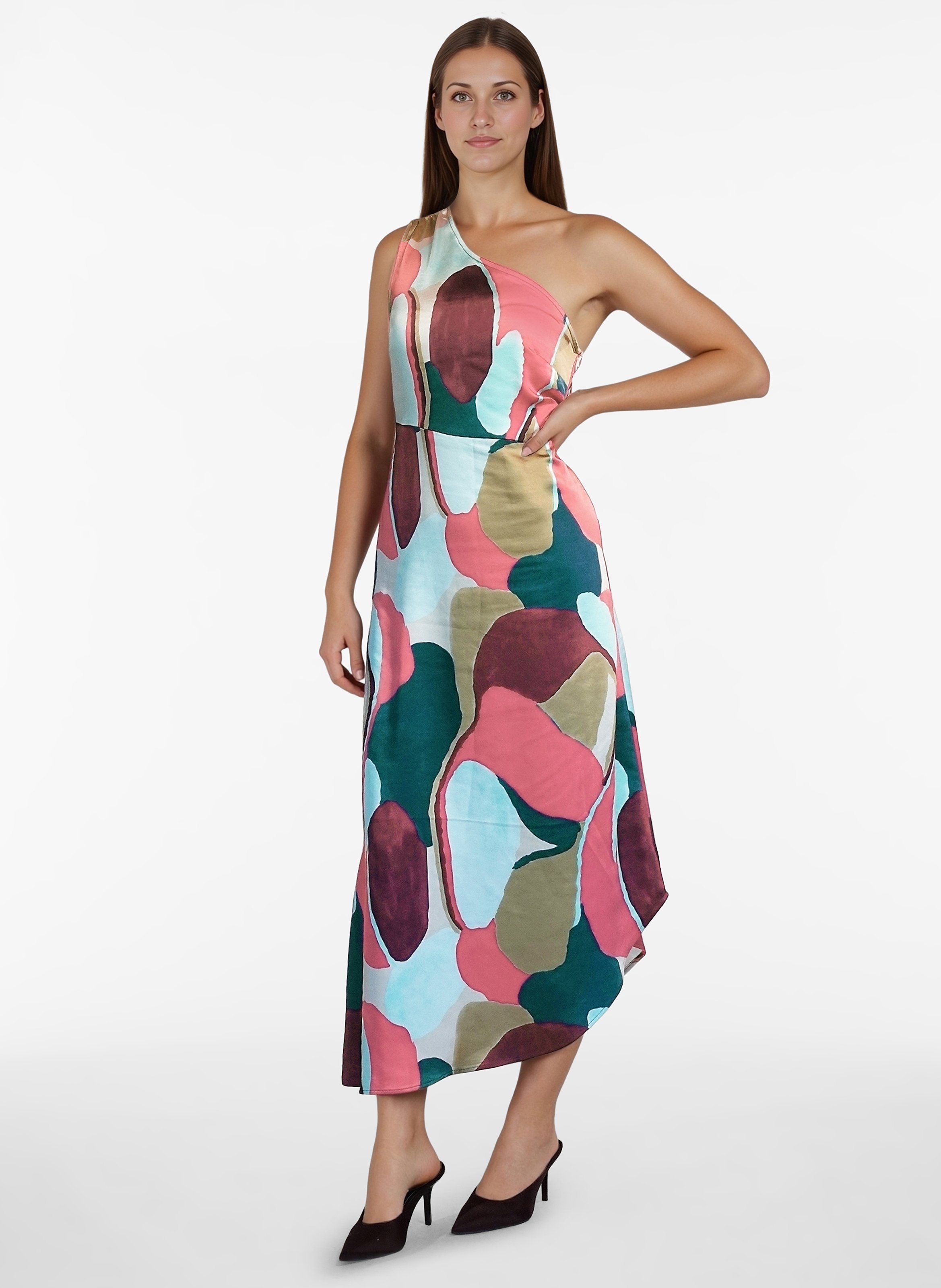 Robe longue imprimée asymétrique VILA Rouge