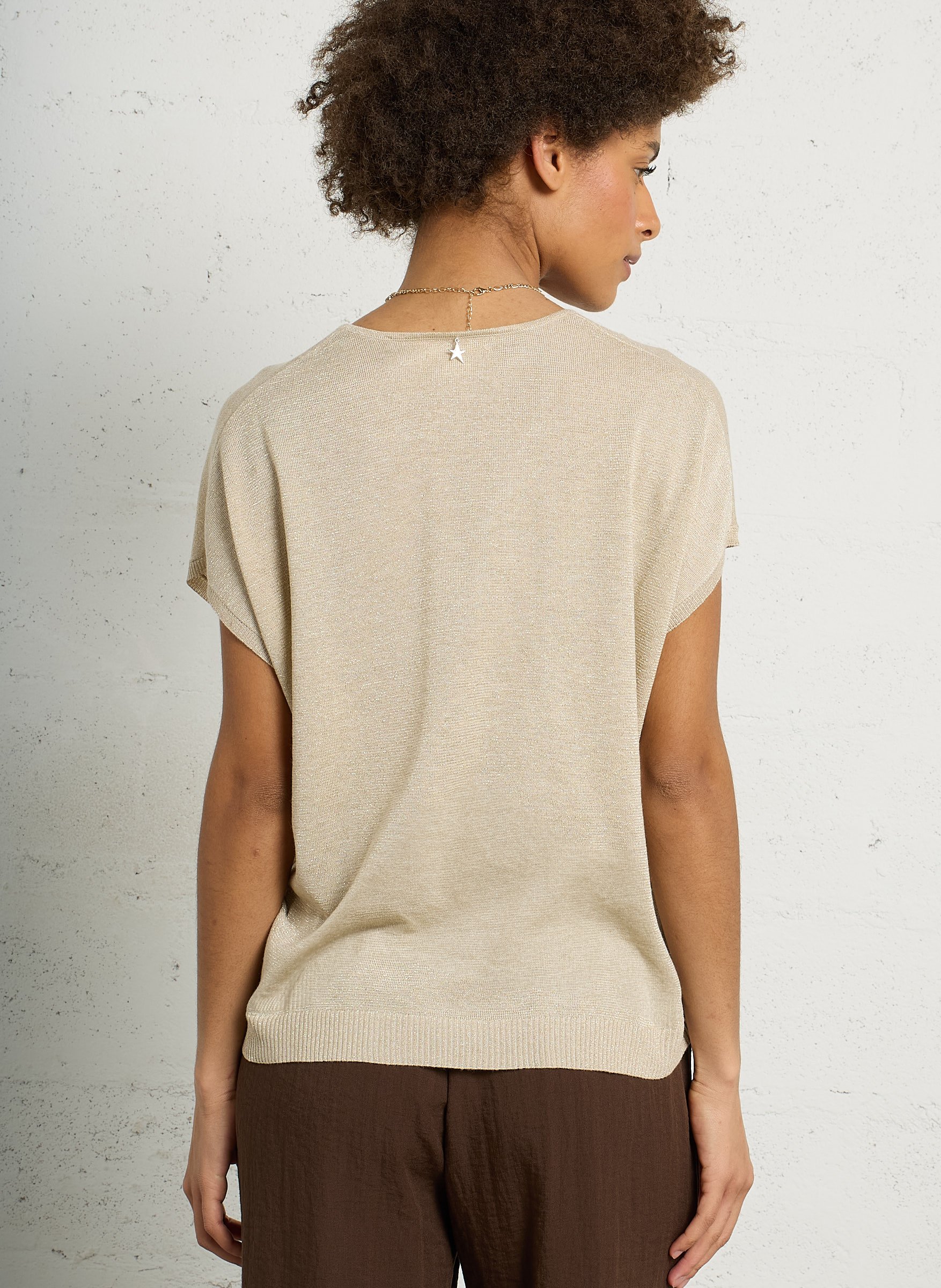 Ruime V-hals trui met pailletten SUD EXPRESS Goudkleurig