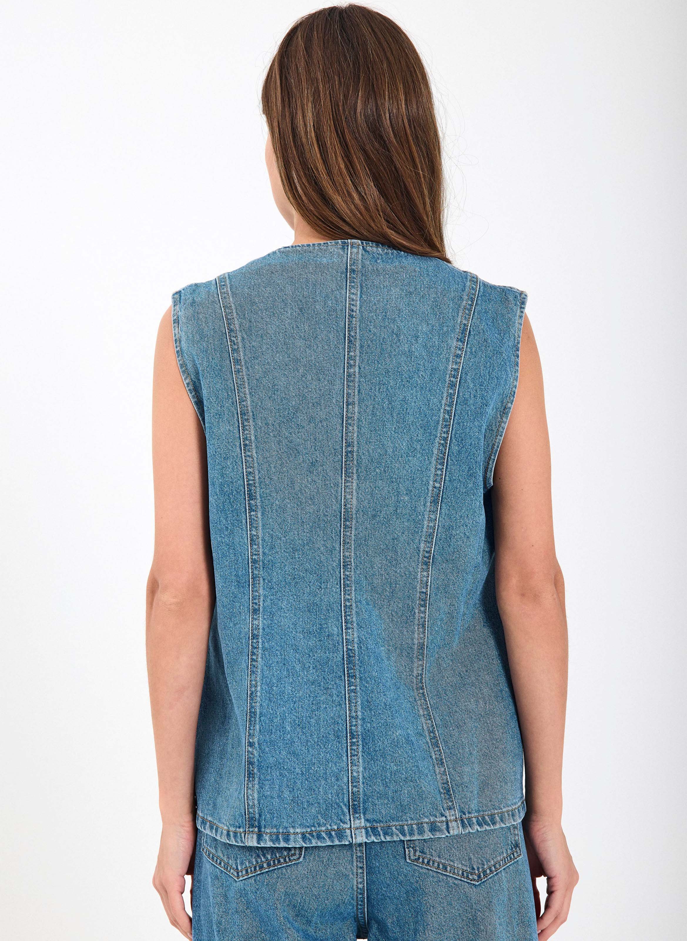 Round neck jacket in blended organic cotton NORR Blue