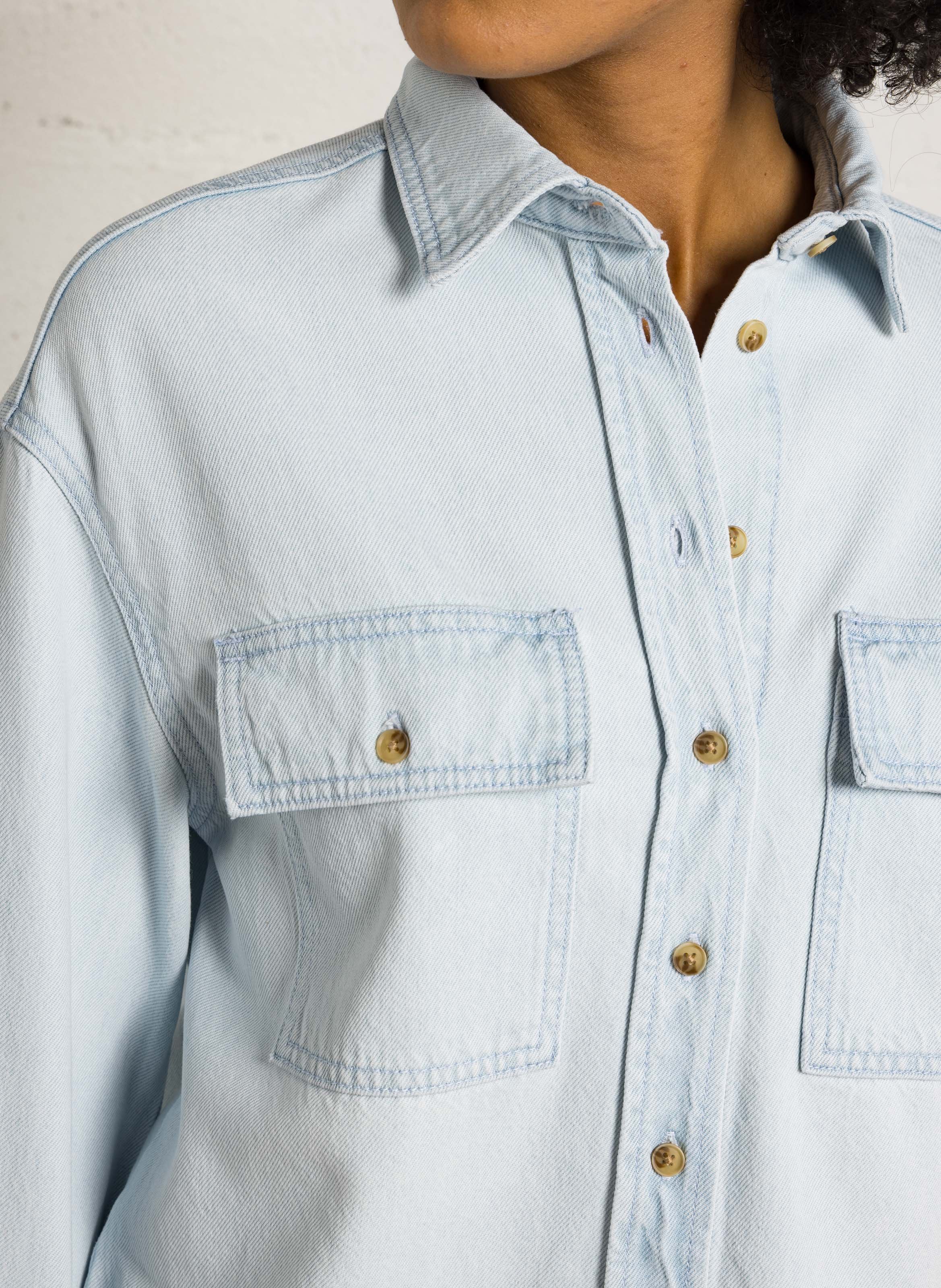 Blouse van jeans Blauw