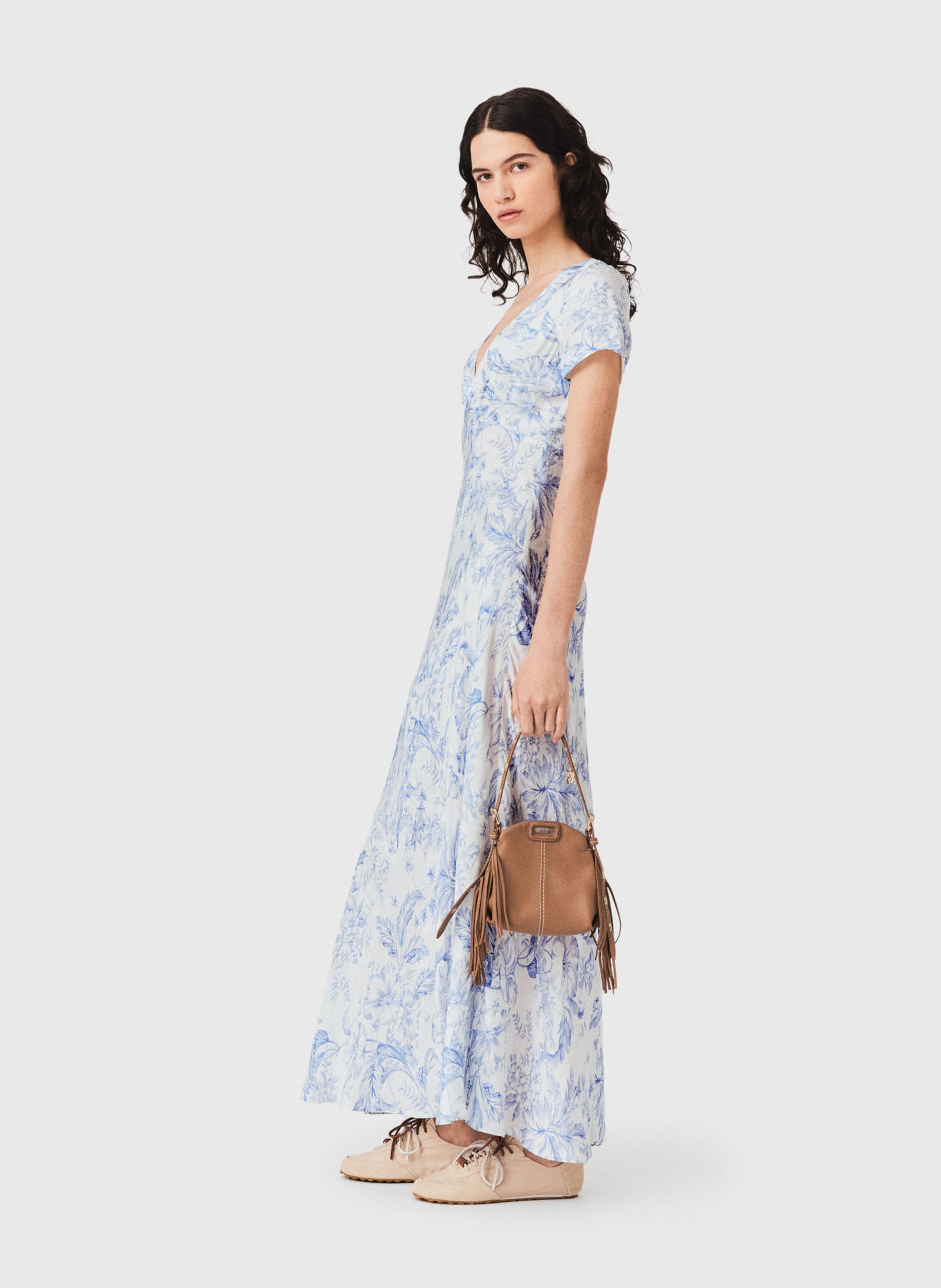Robe longue col V imprimée MAJE Bleu
