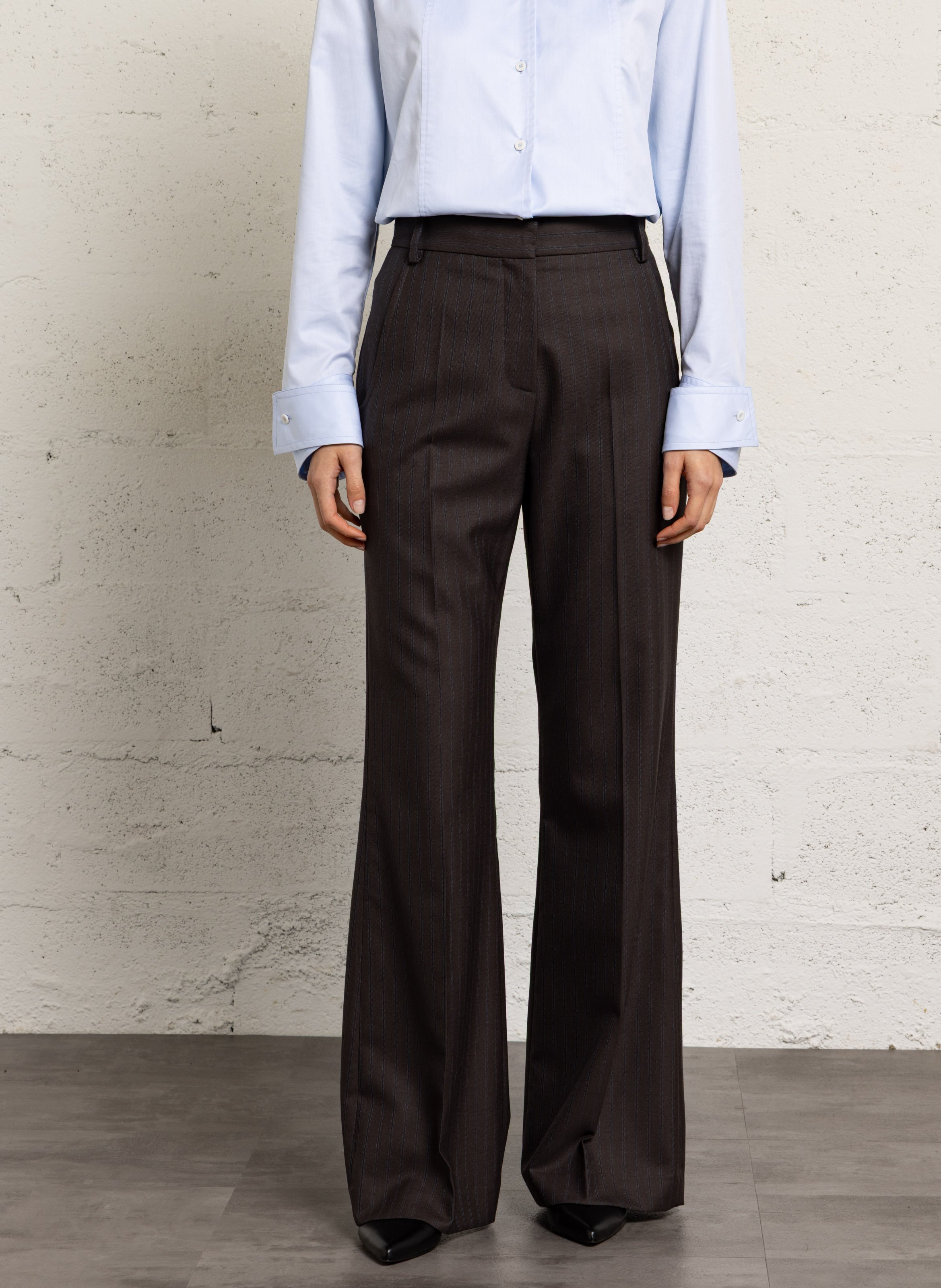 Pantalon tailleur flare rayé en laine MARGAUX LONNBERG Multicolore