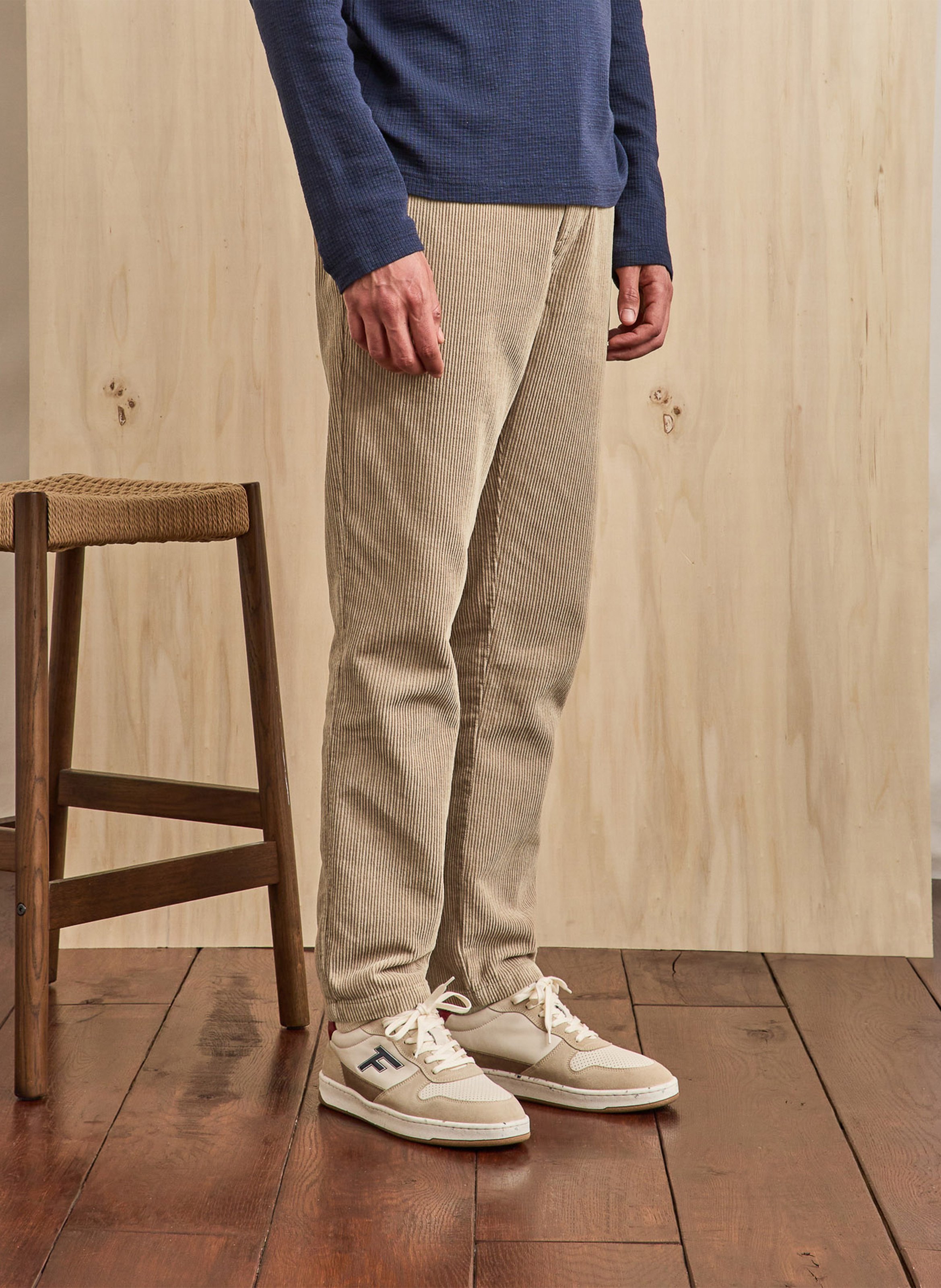 Pantalon droit en velours côtelé FAGUO Beige