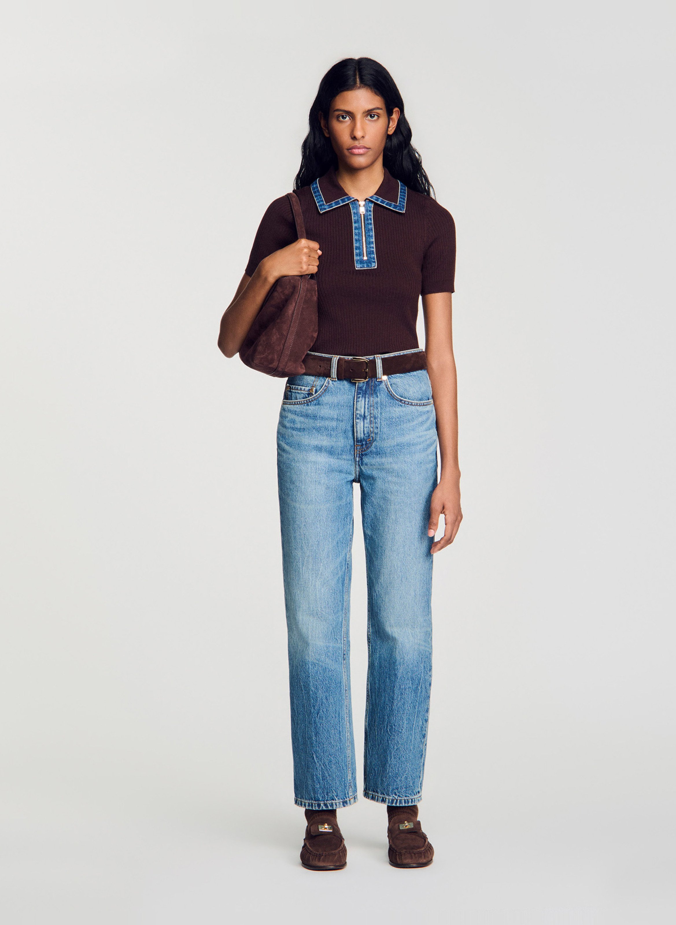 Pull manches courtes SANDRO Marron