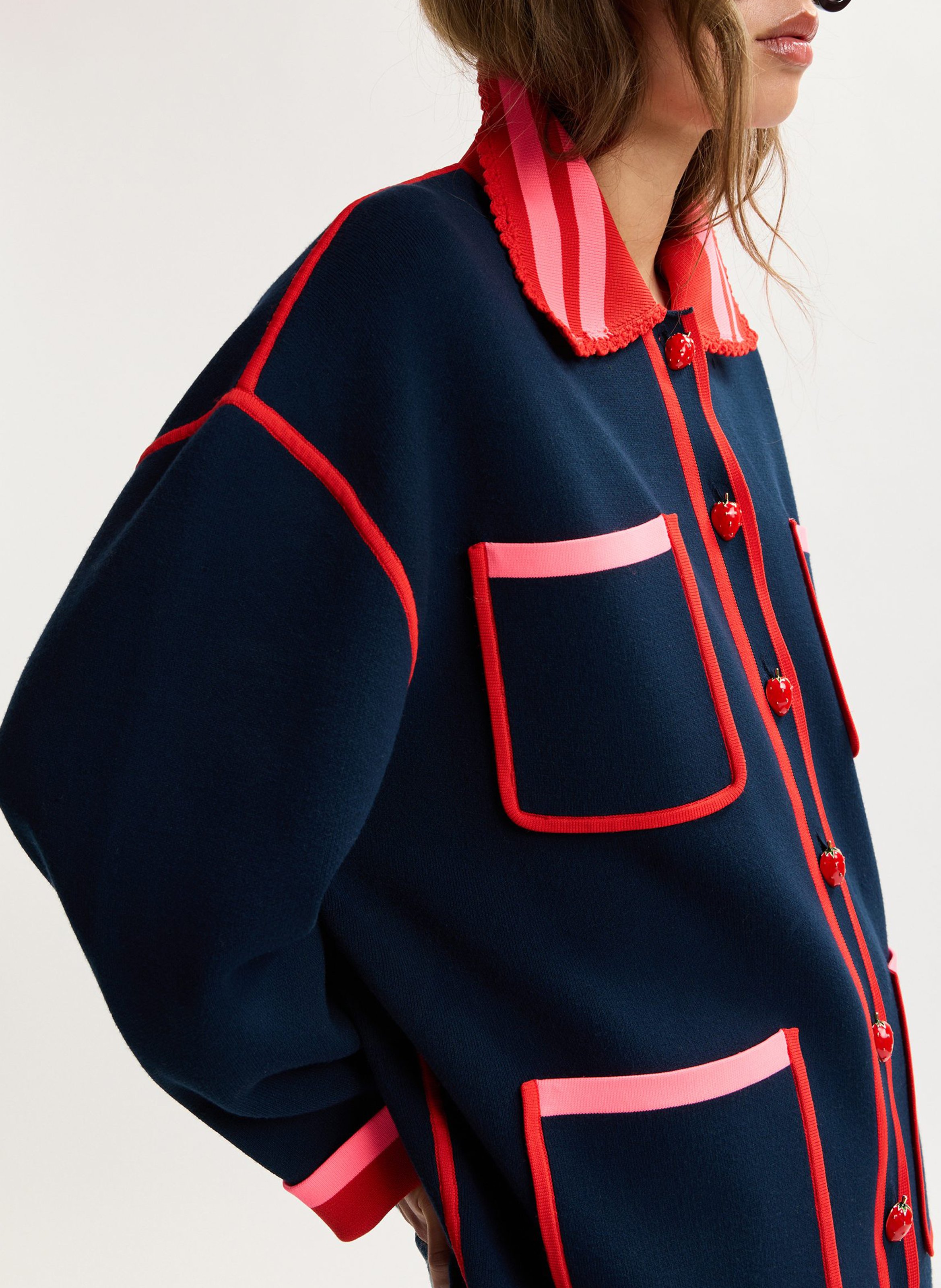 Oversize-Strickjacke mit klassischem Kragen ESSENTIEL ANTWERP Blau
