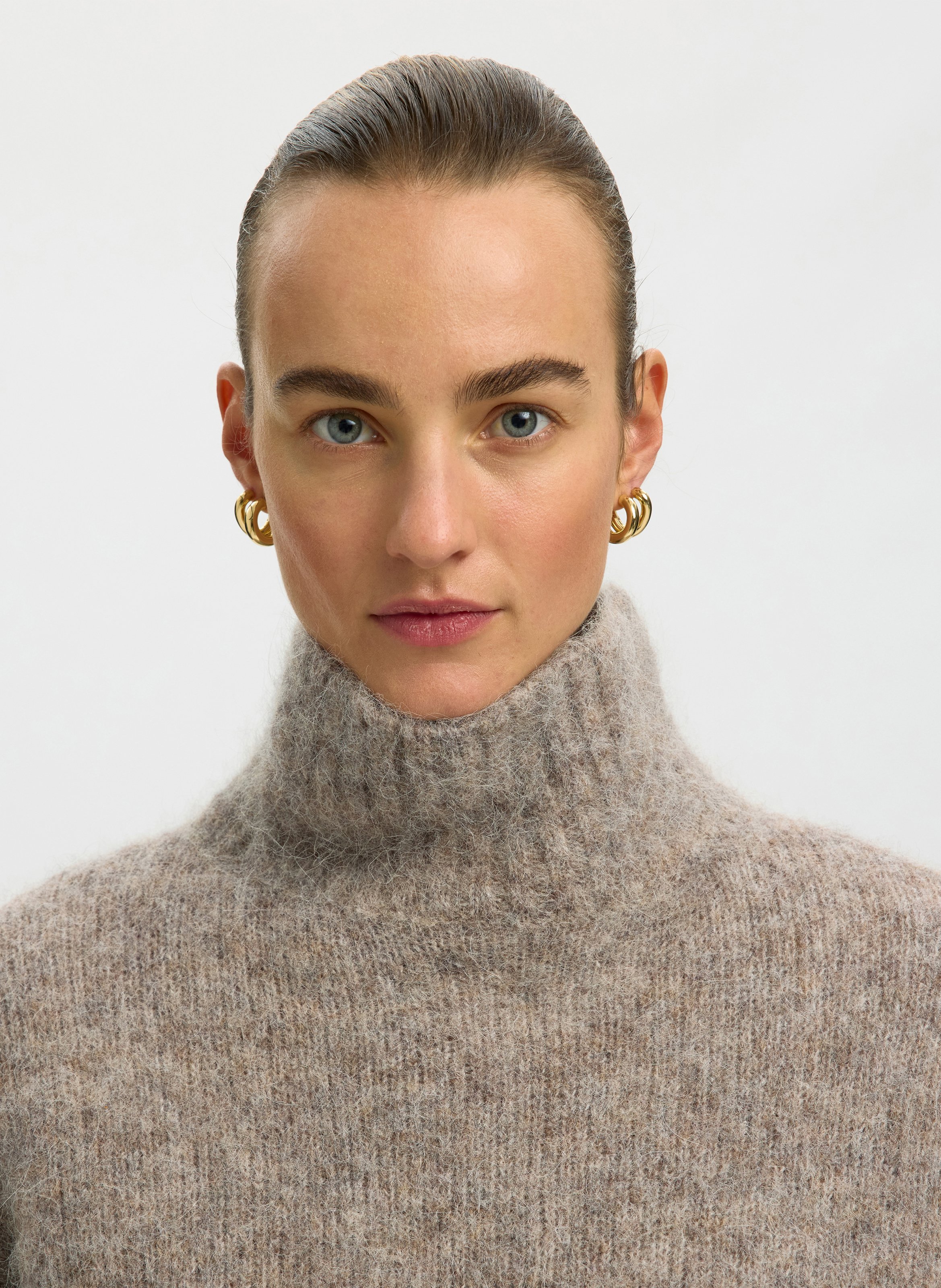 Pull col montant en laine mélangée | Gris SELECTED Femme