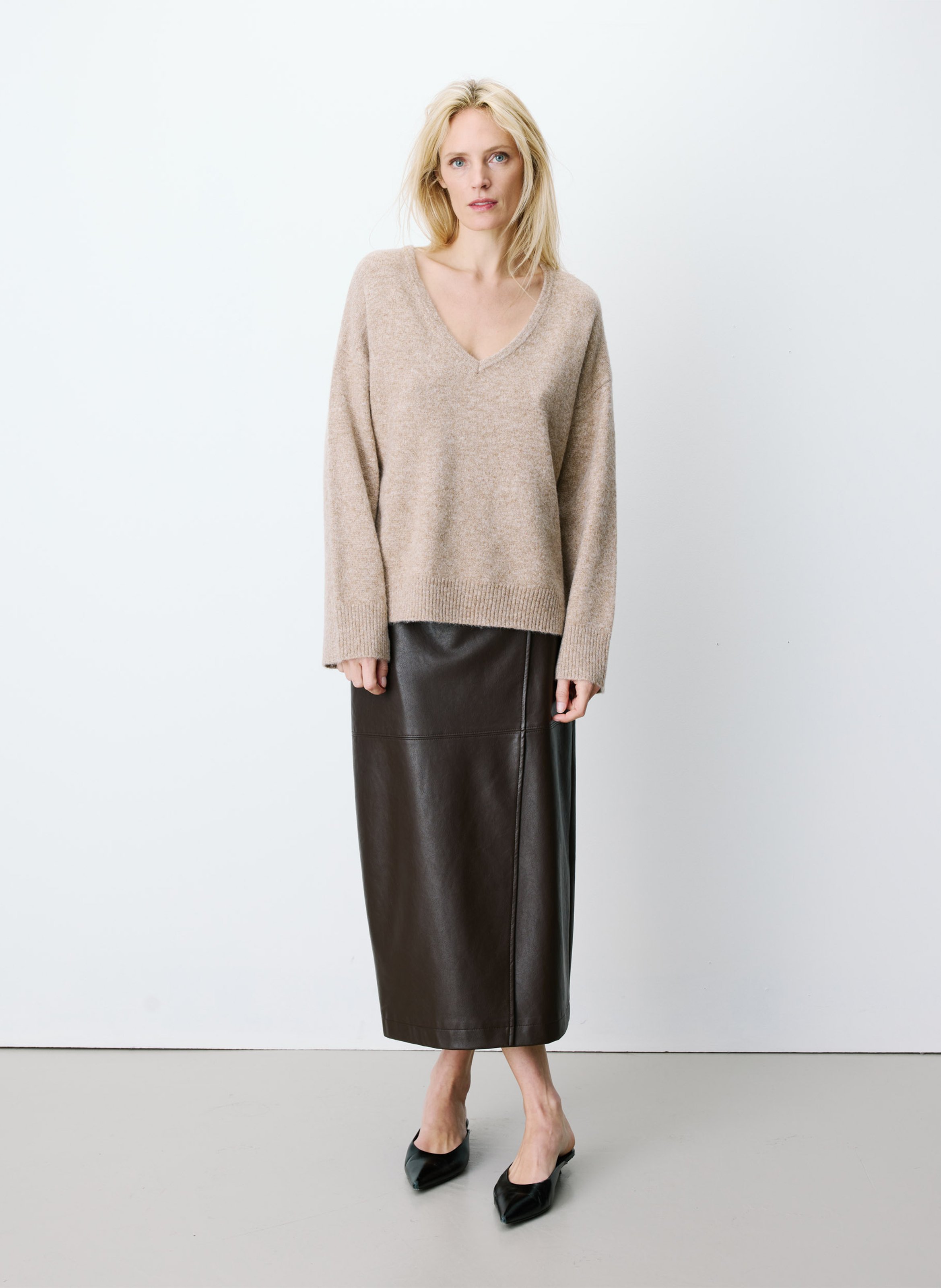 Oversized gebreide trui met V-hals GRACE ET MILA Beige