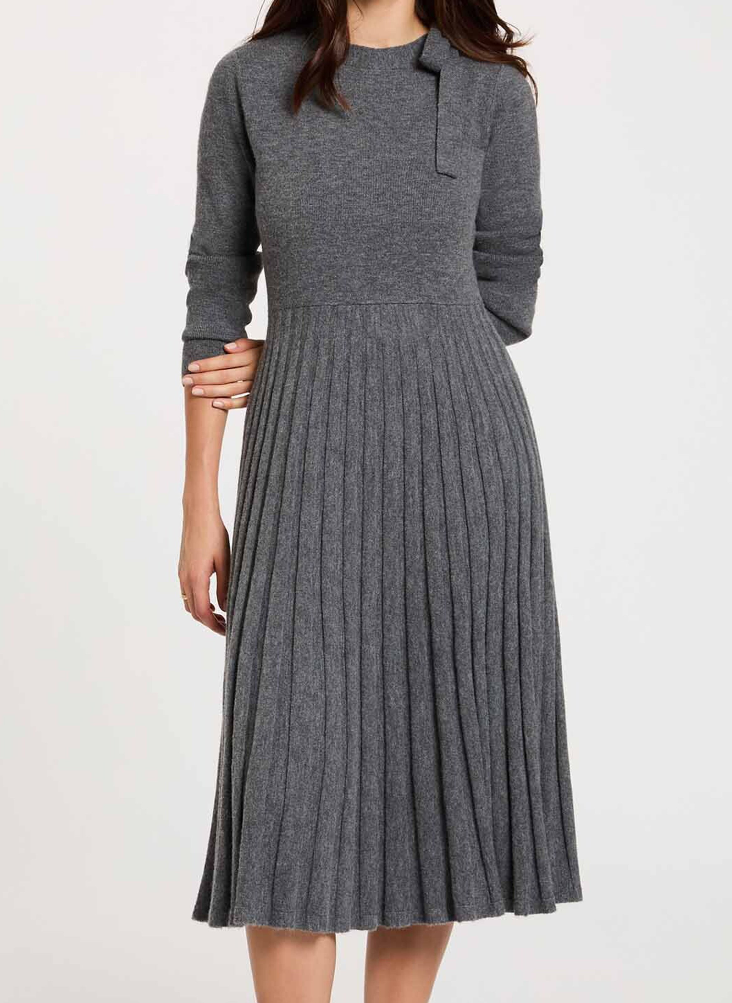 Robe midi plissée en maille MORGAN Gris