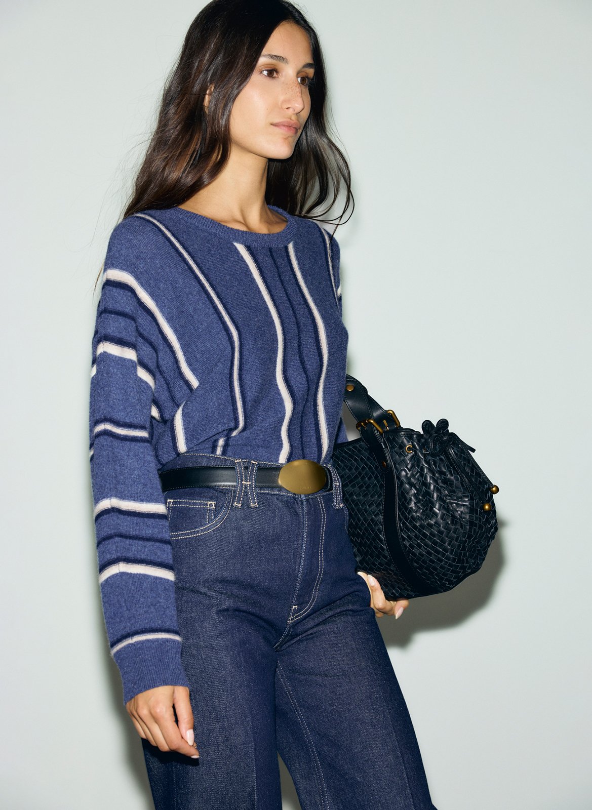 Pull droit col rond rayé en cachemire GERARD DAREL Bleu