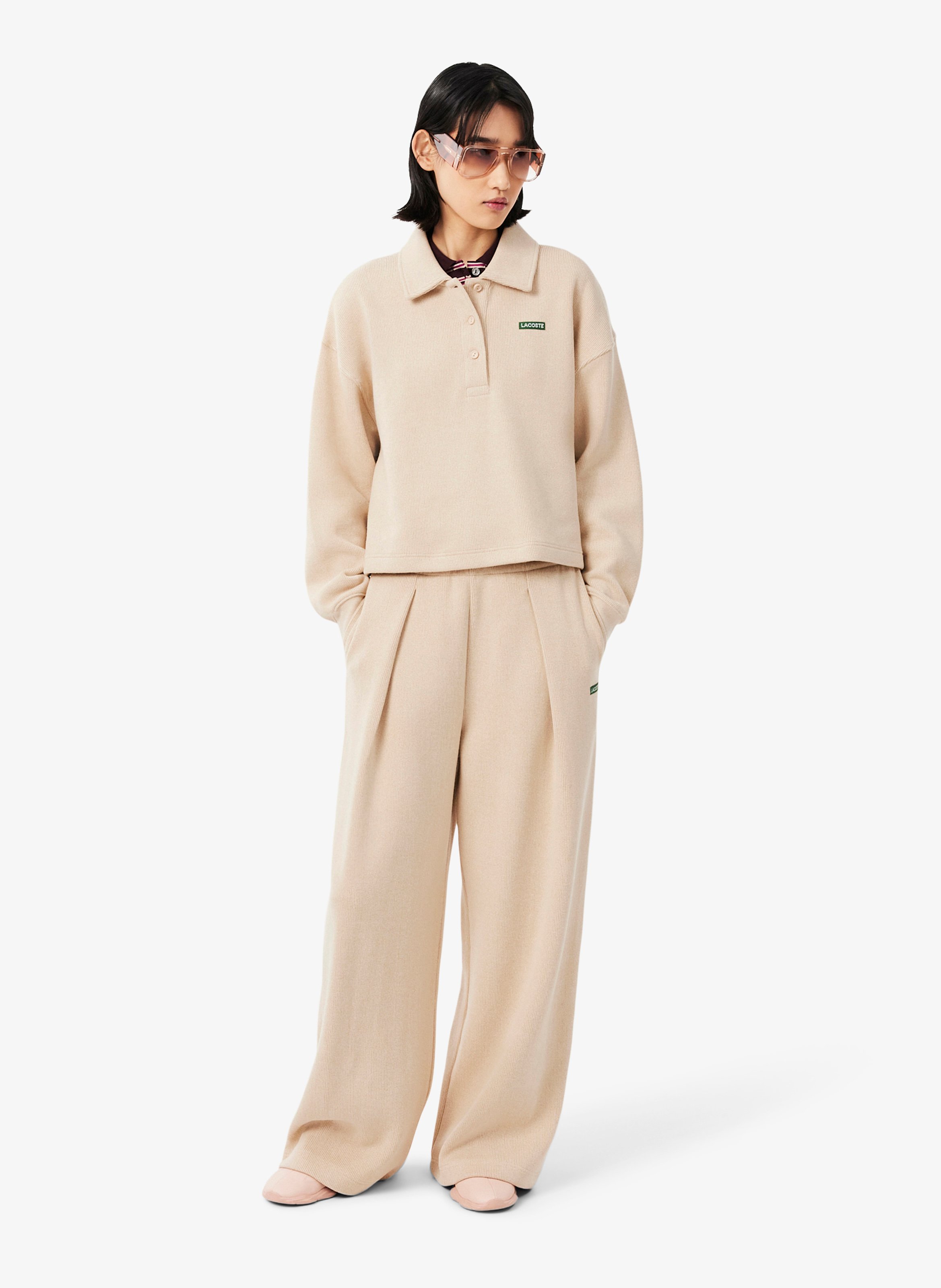 Jogging droit en coton mélangé LACOSTE Beige