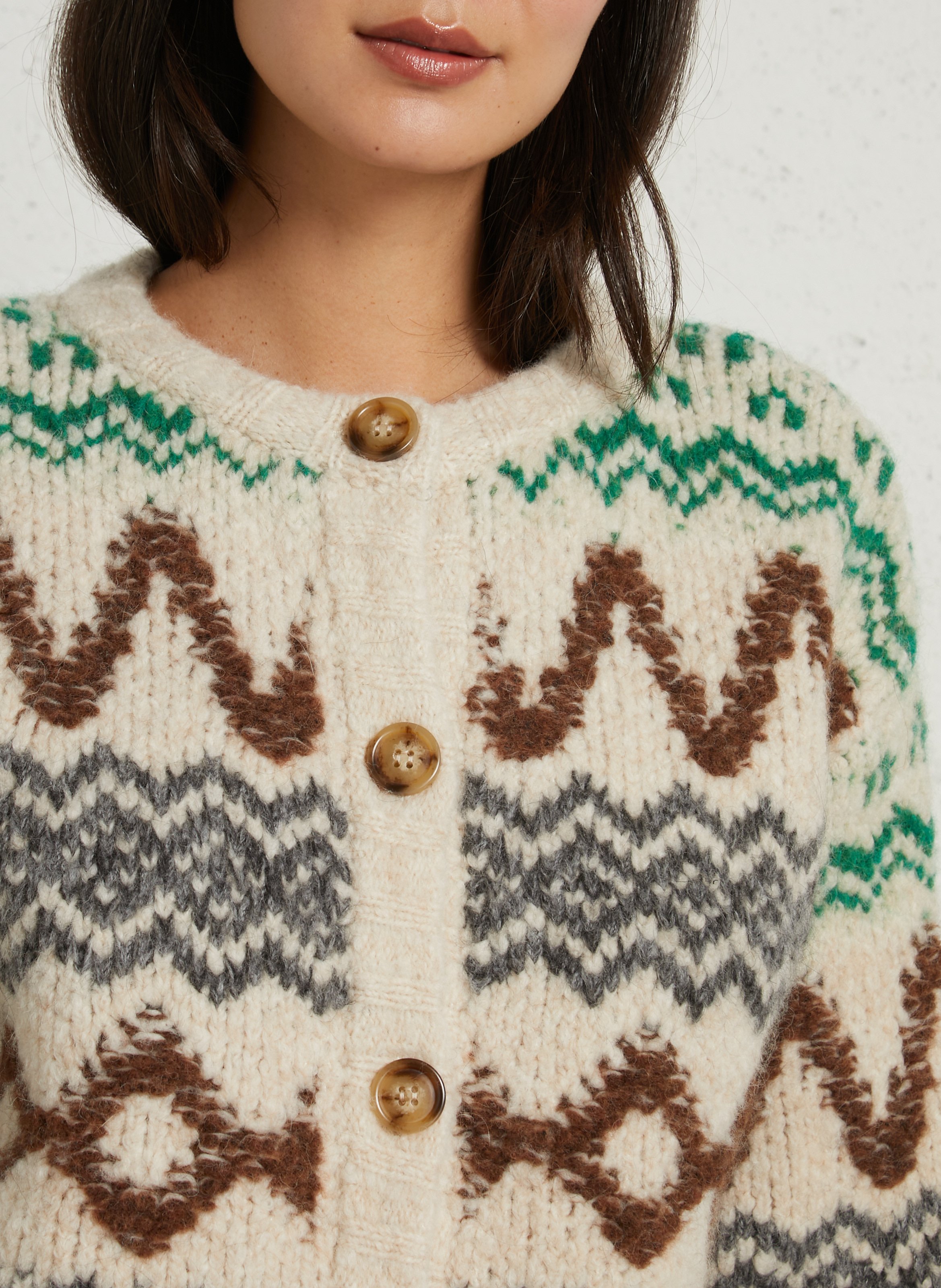 Weiter Rundhalsausschnitt Jacquard-Strickweste LEON & HARPER Mehrfarbig