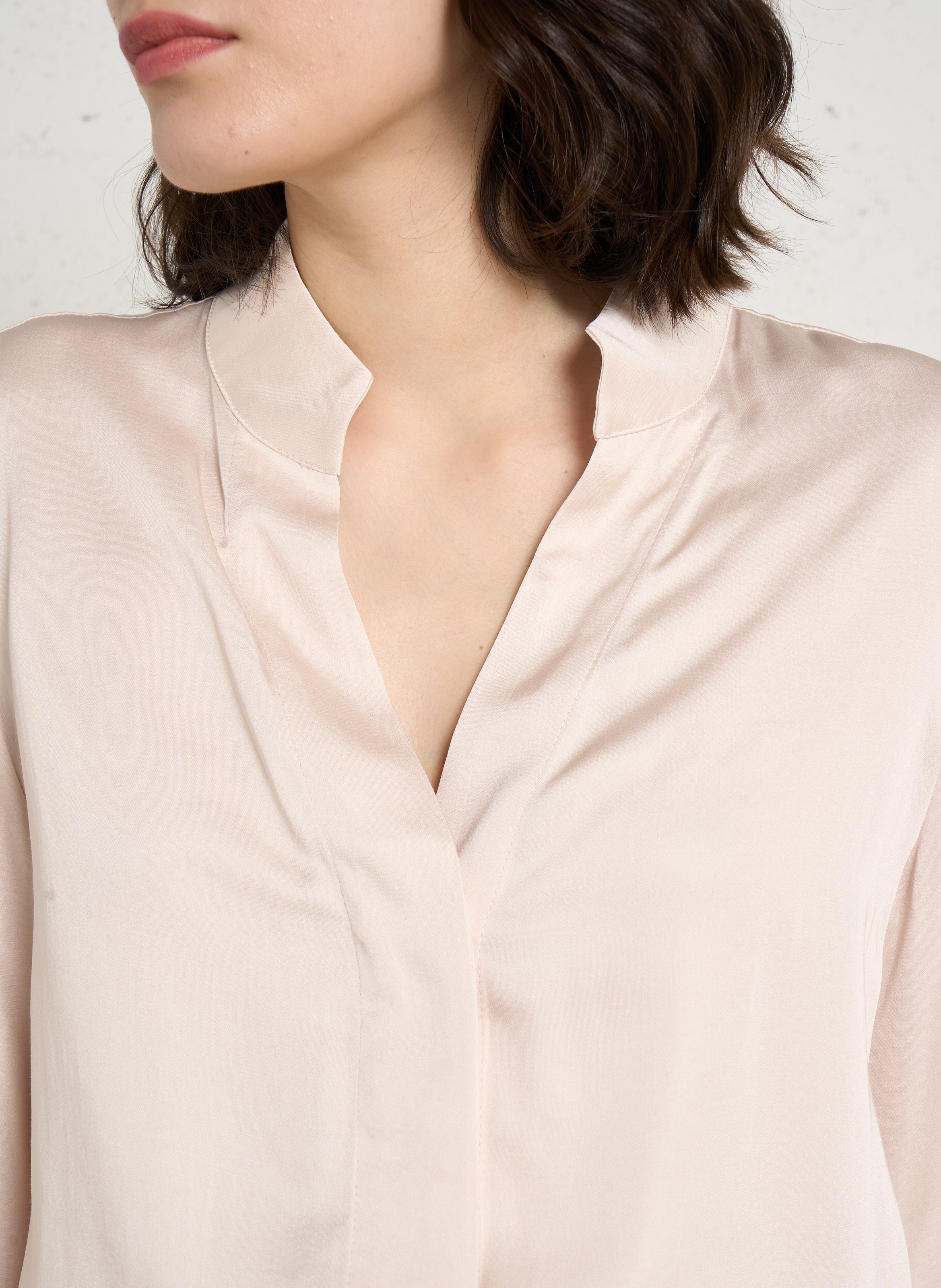 Fluid satin blouse with Tunisian collar MAISON 123 Beige
