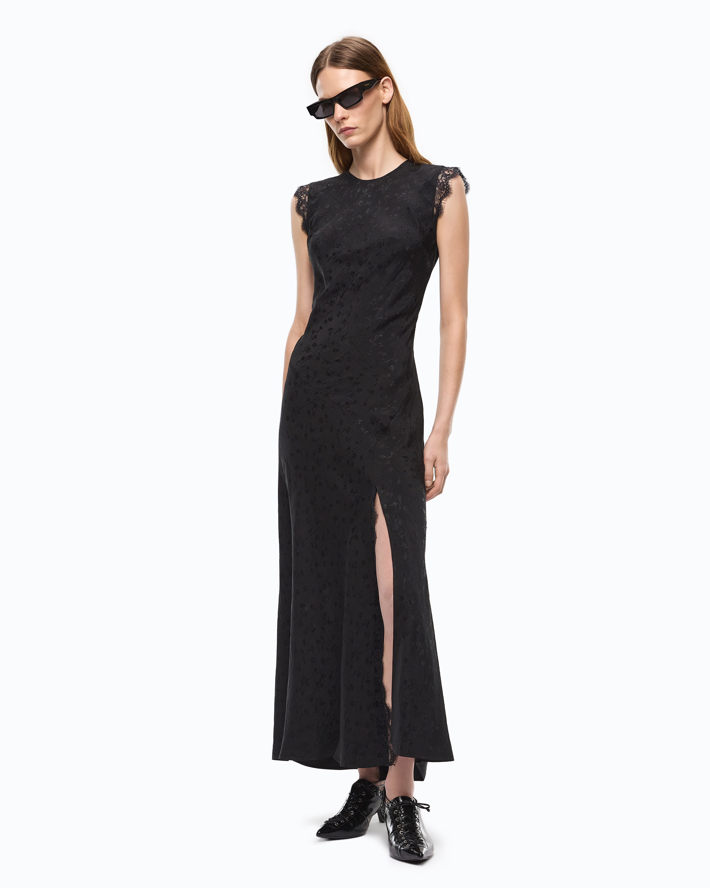 Robe longue fendue avec empiècements en dentelle PINKO Noir