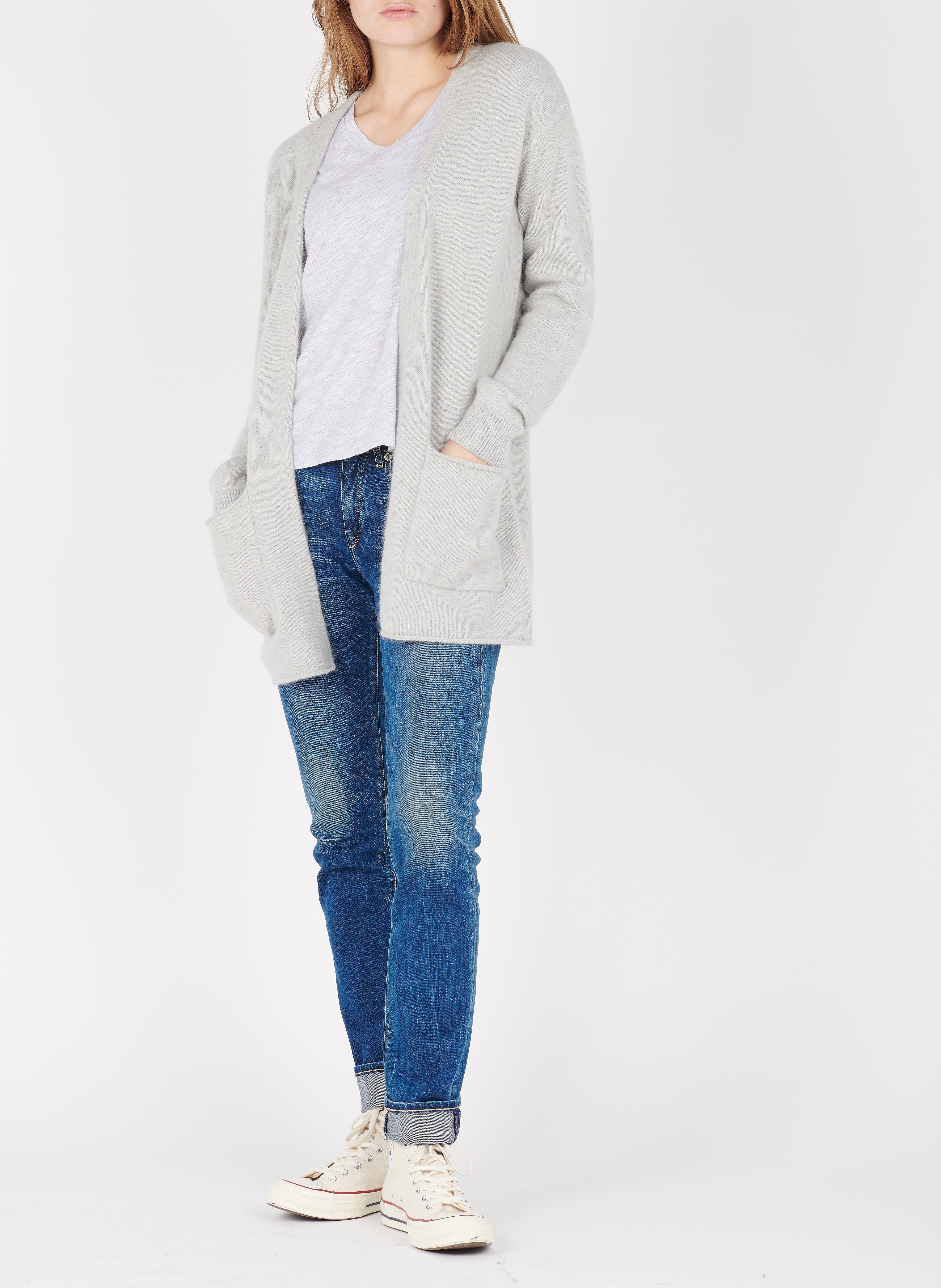 Round-neck cotton-blend T-shirt Grey