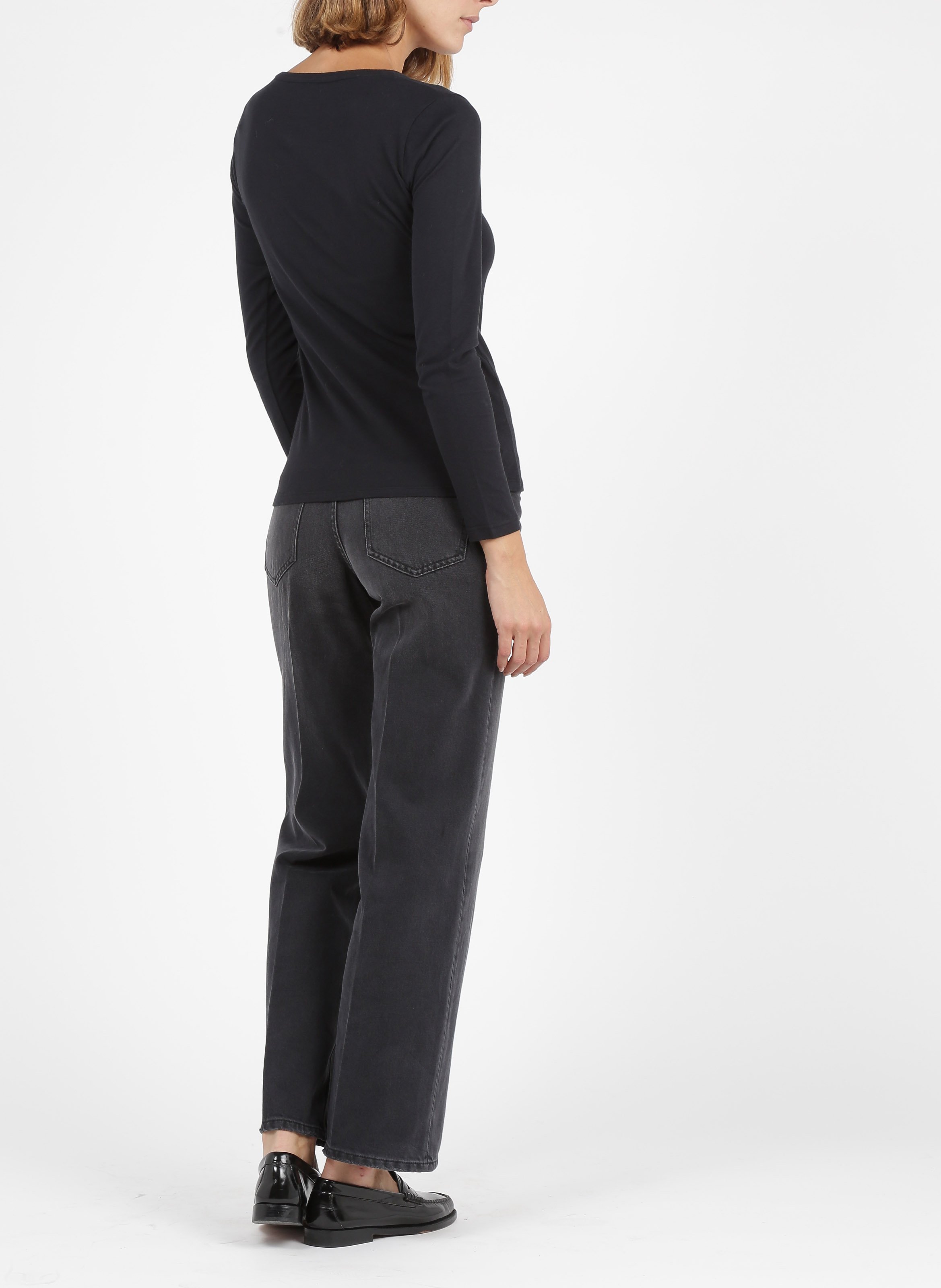 Long-sleeved round-neck cotton T-shirt MAJESTIC FILATURES Black