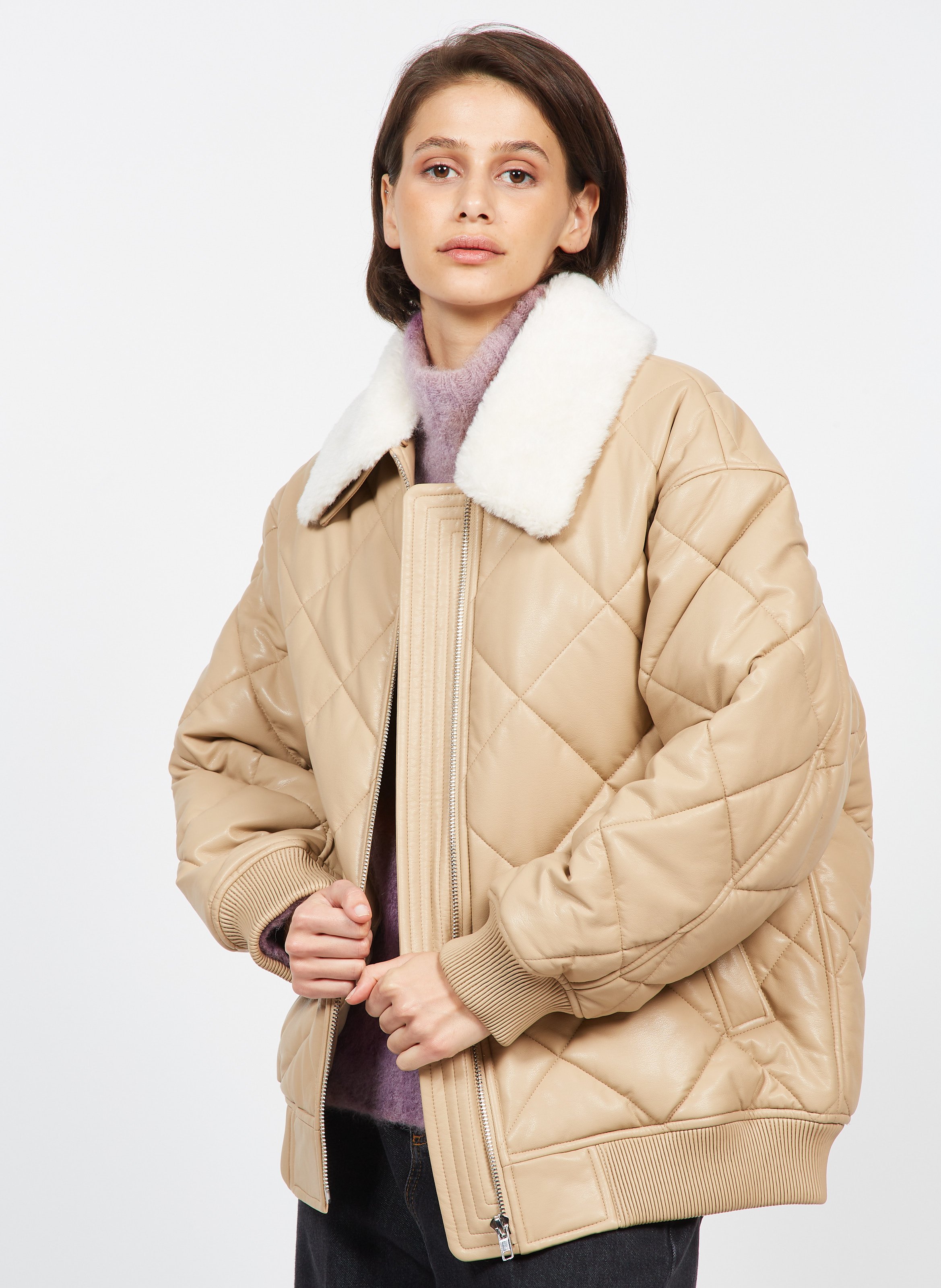 Quilted Jacket Beige Stand Studio Women Place des Tendances