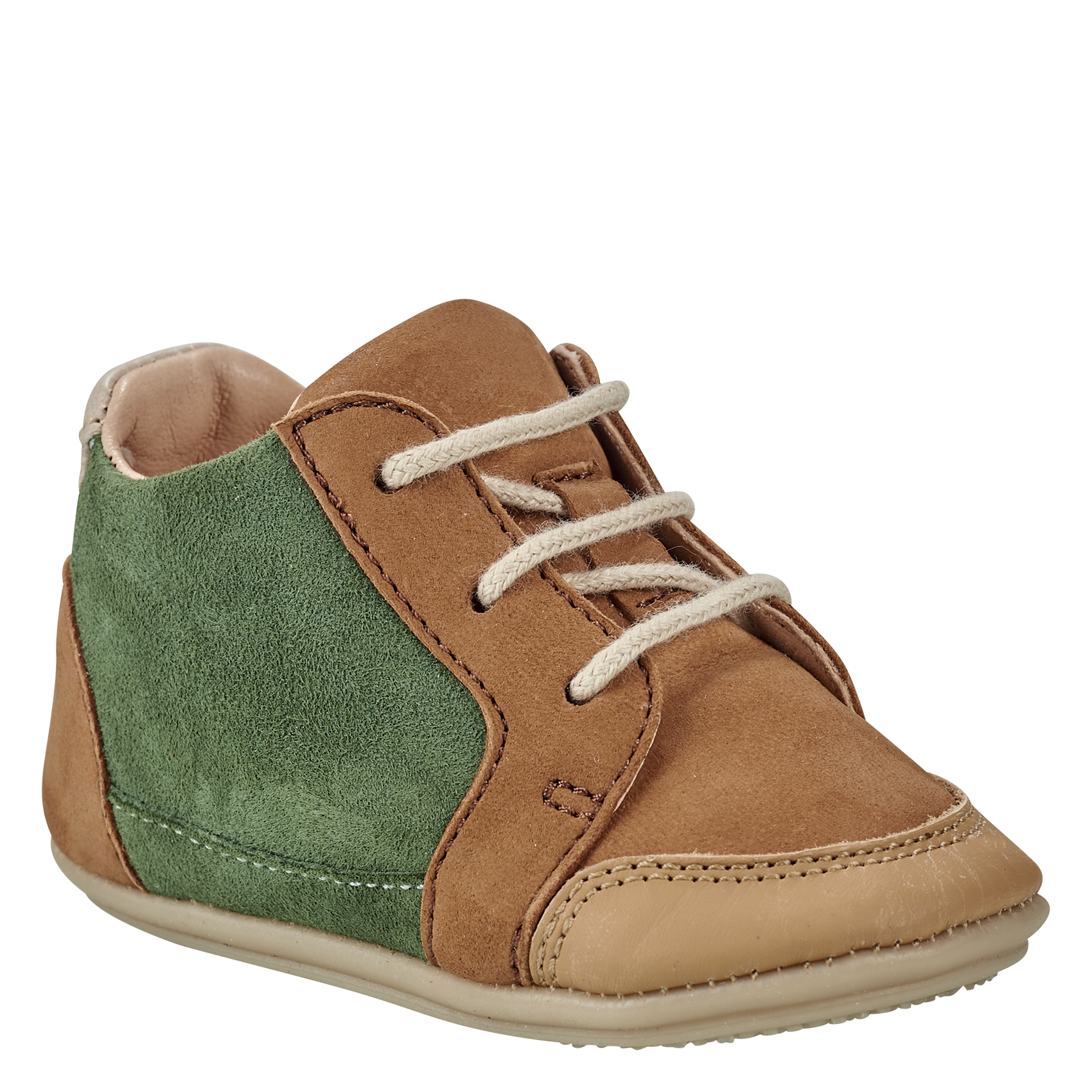 Chaussons en cuir bi-matière EASY PEASY Marron