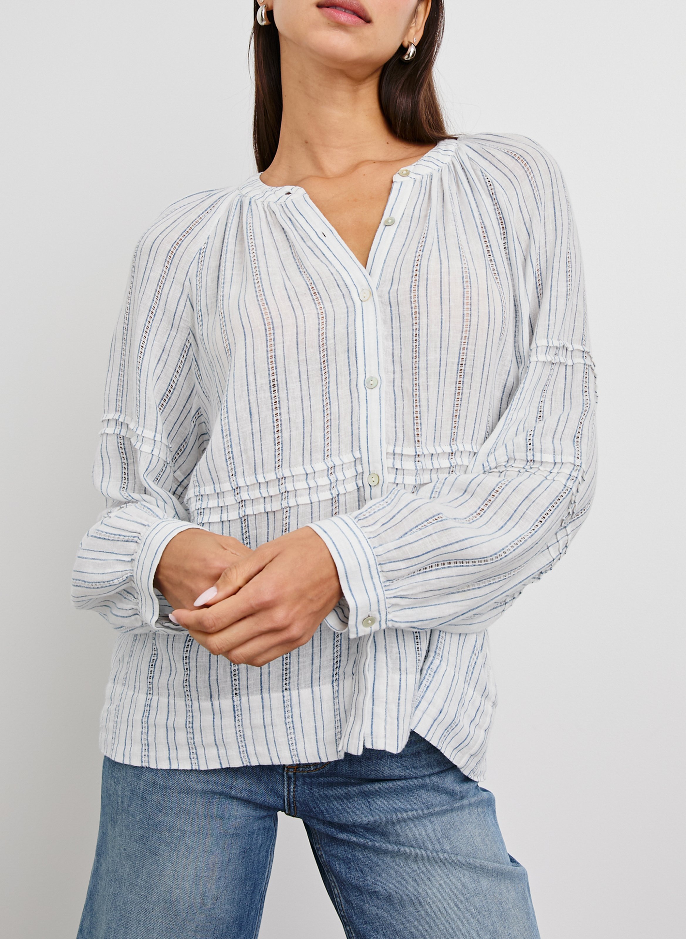 Round-neck linen-blend shirt RAILS Blue