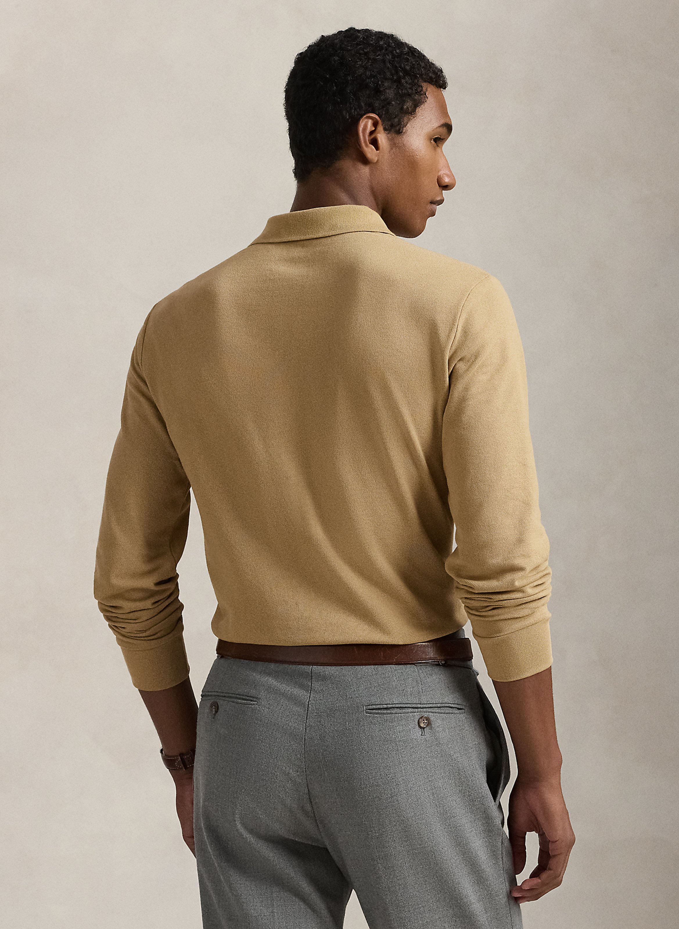 Regular-fit cotton piqué polo shirt with long sleeves POLO RALPH LAUREN Beige