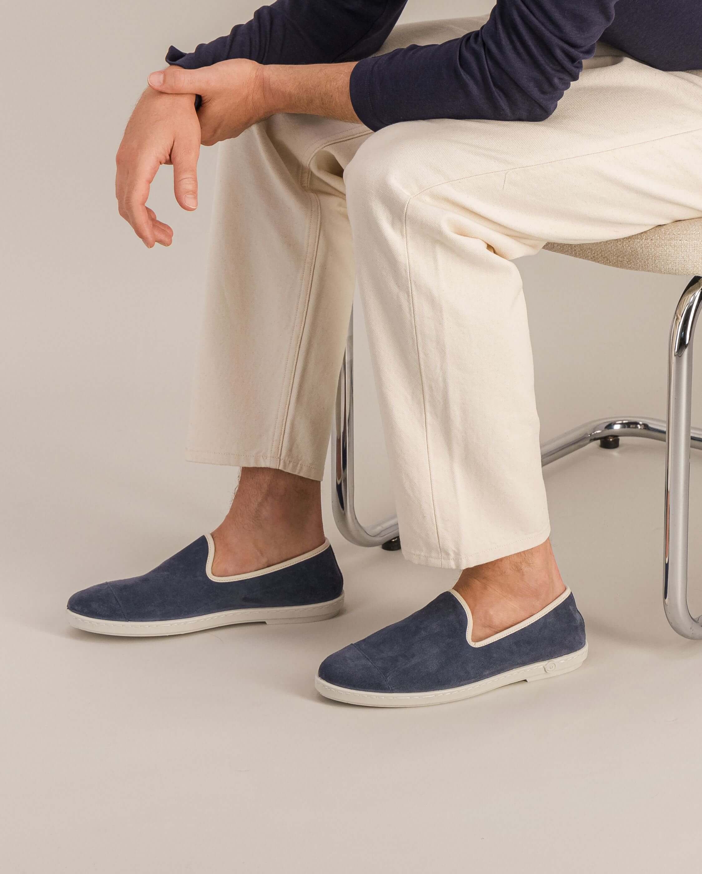 Chausson homme cuir, bleu jean ANGARDE Bleu