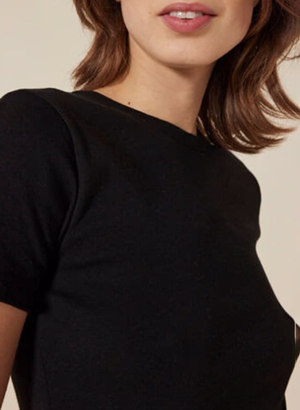 Tee-shirt droit col rond en coton PETIT BATEAU Noir