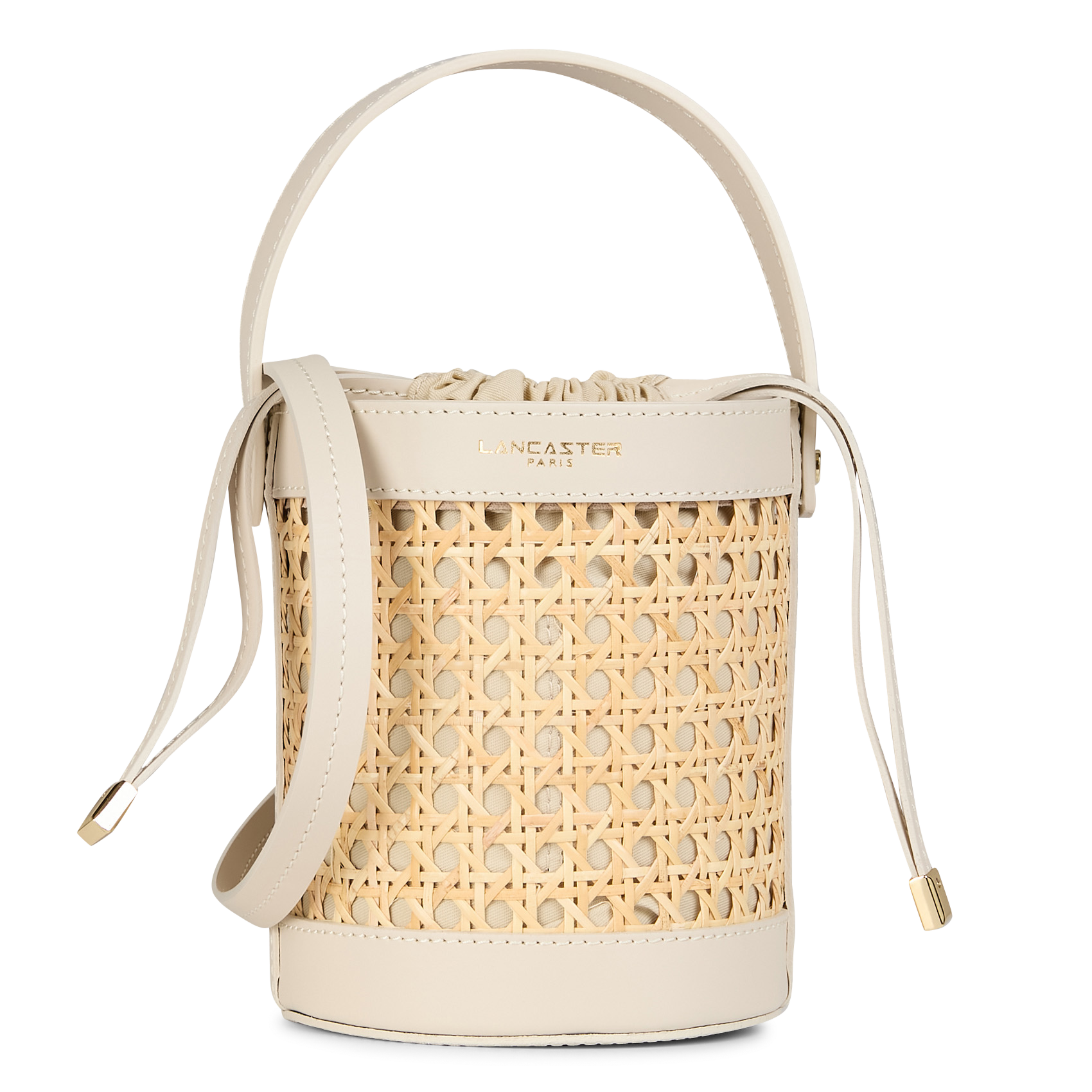 Sac seau en rotin et cuir LANCASTER PARIS