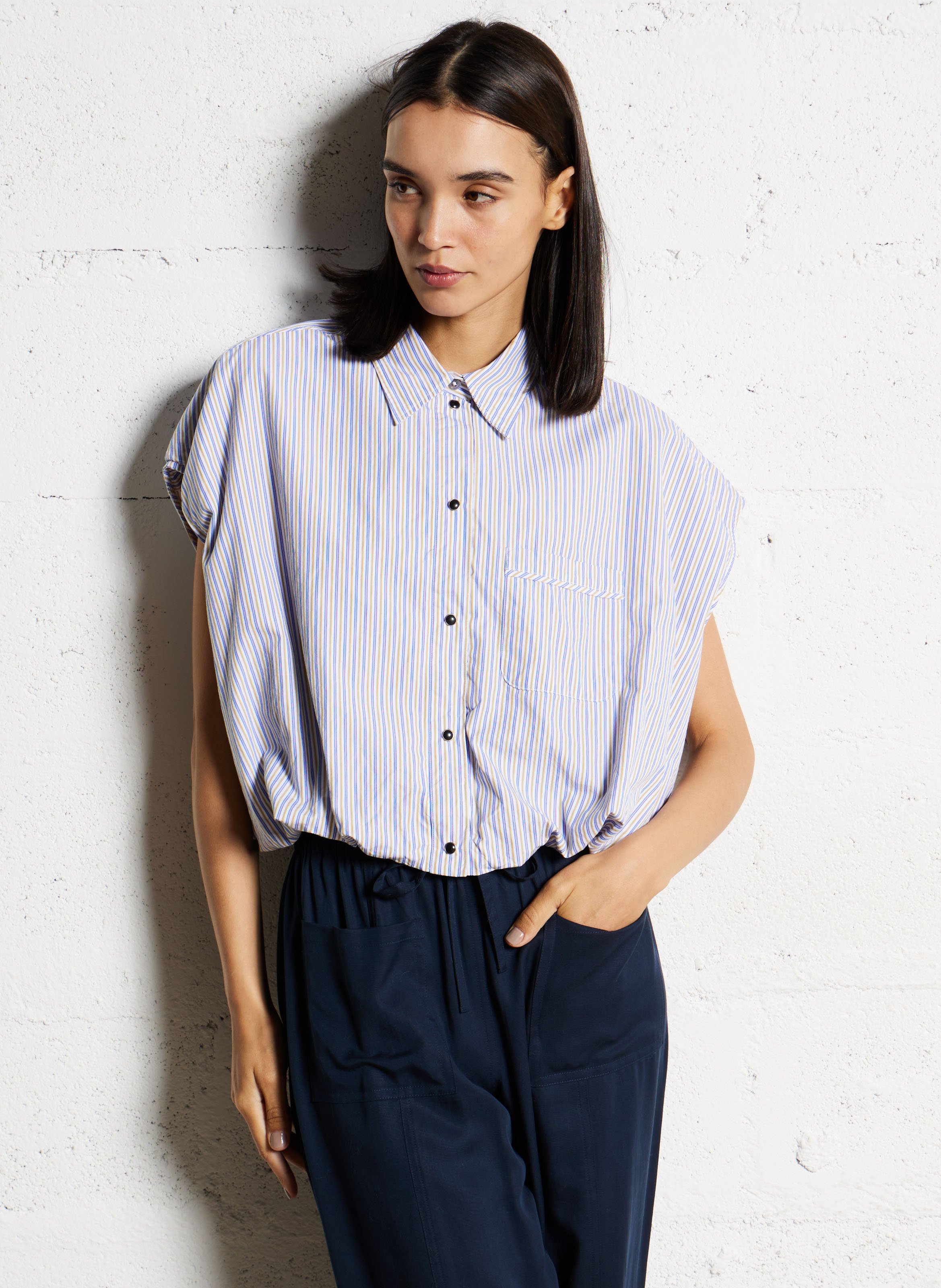 Short striped sleeveless shirt BELLEROSE White