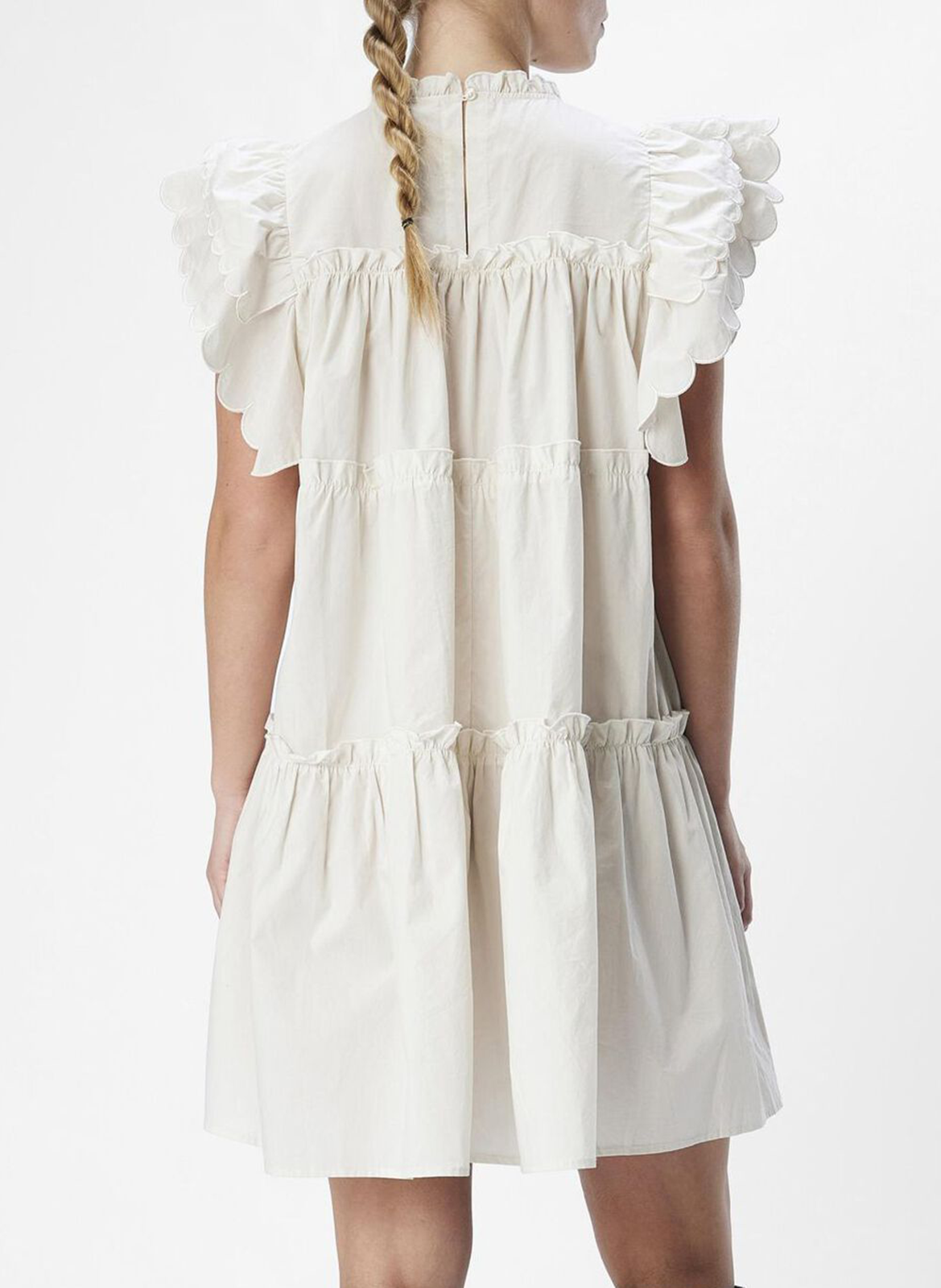 Short dress in cotton and organic cotton blend with ruffles OBJECT Beige