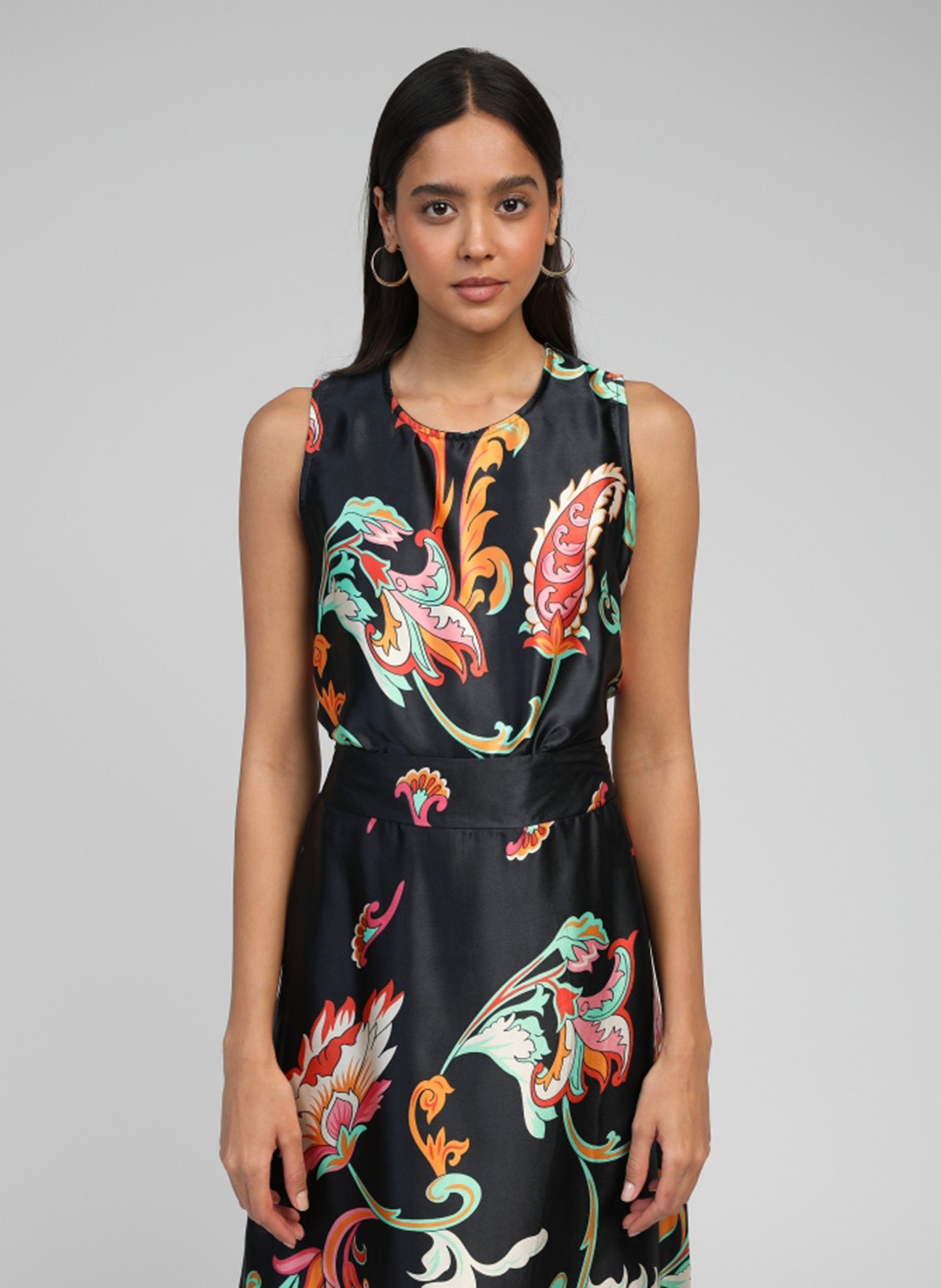 Round-neck floral print top AN'GE Black