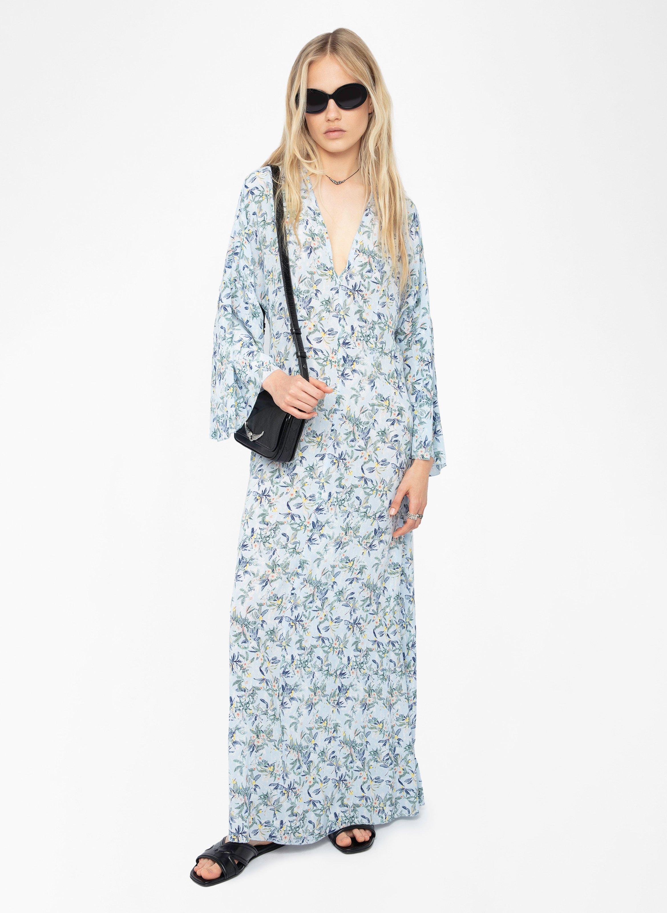 Robe longue col v à imprimé floral ZADIG&VOLTAIRE Bleu