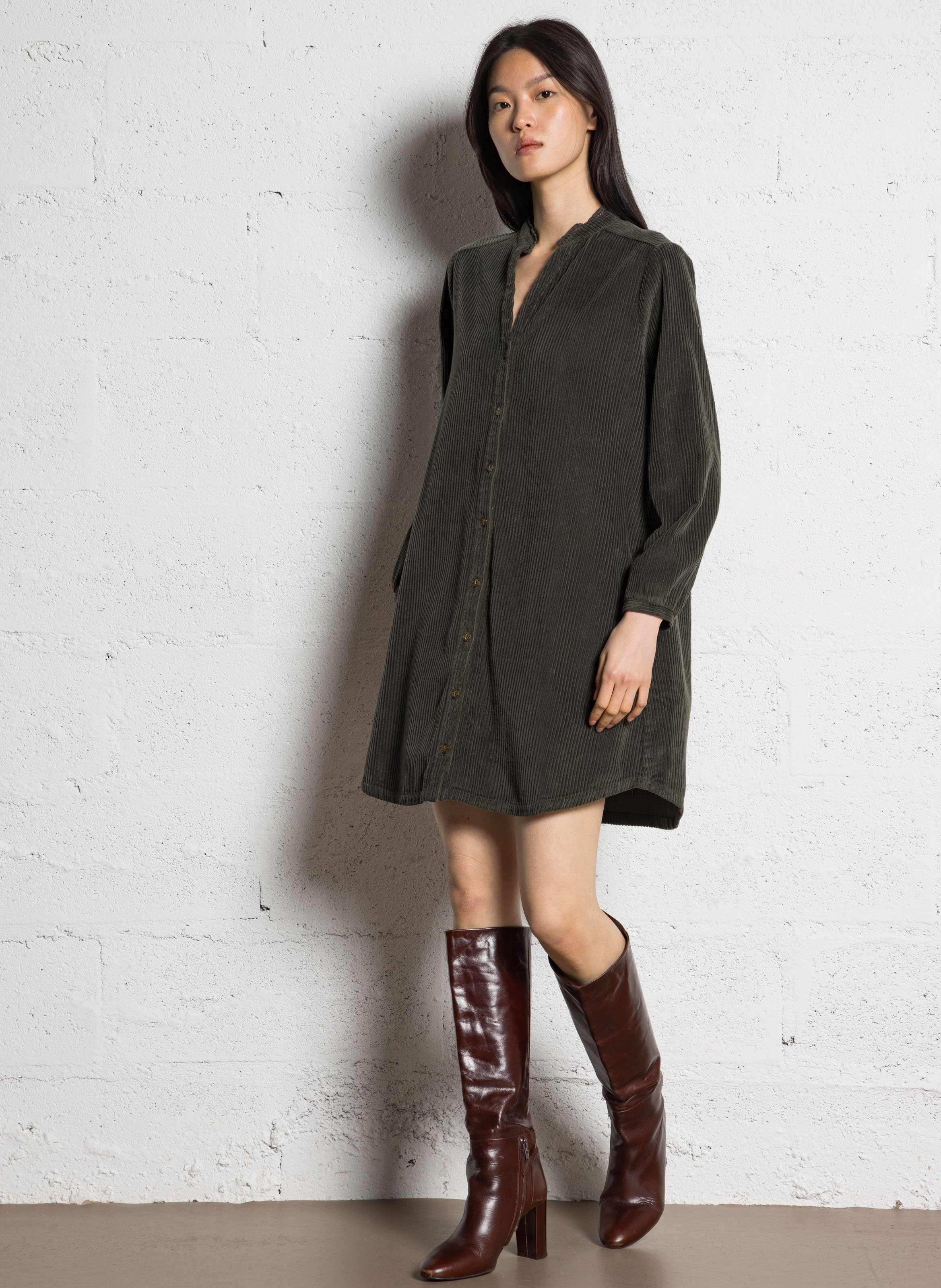 Robe courte en coton côtelé ONE STEP Vert