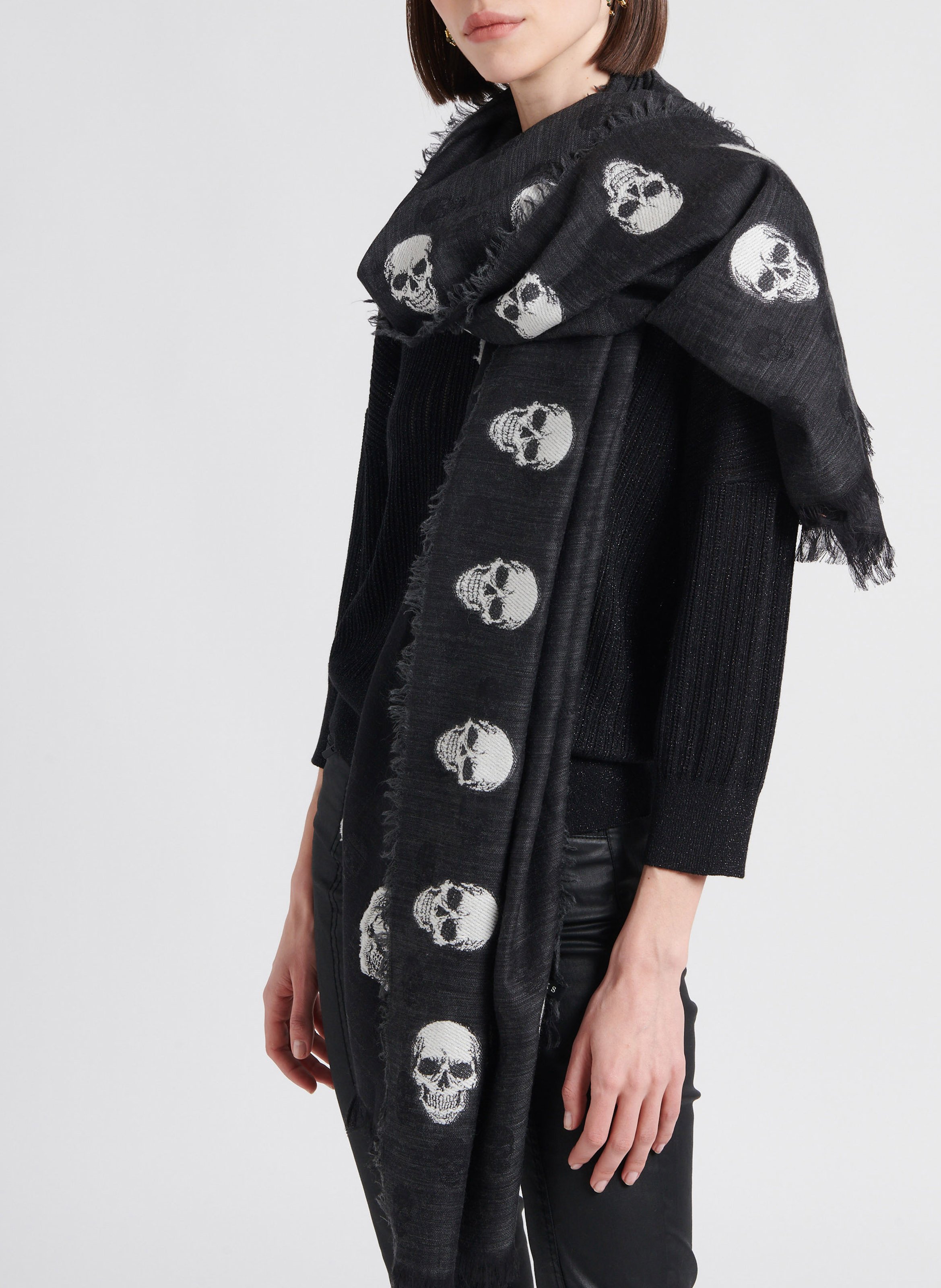 Foulard imprimé tête de mort  Gris