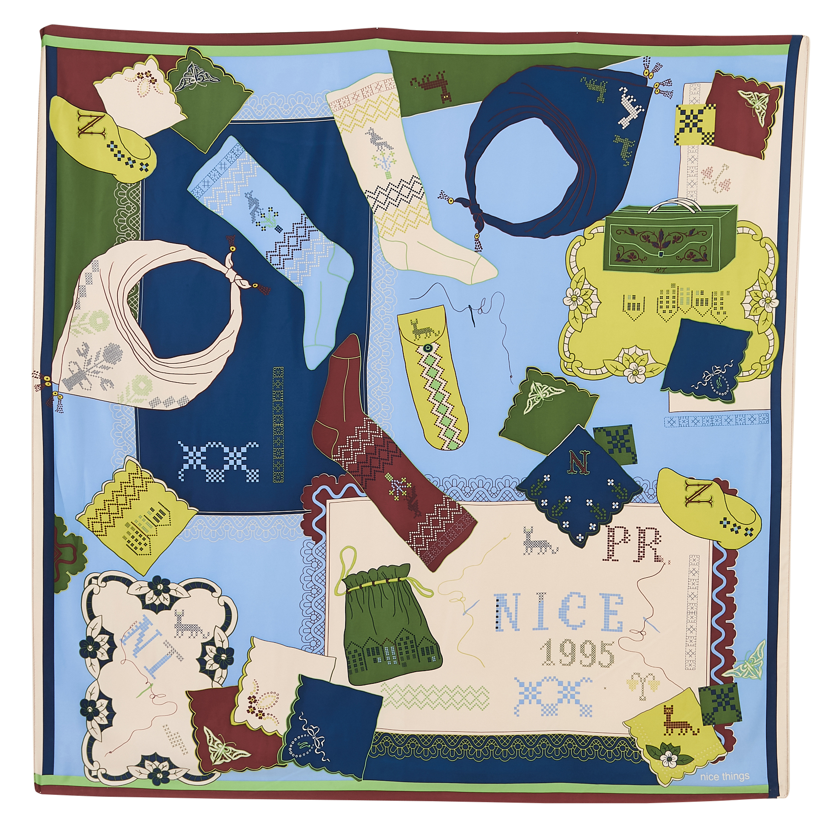 Foulard imprimé satiné NICE THINGS Bleu