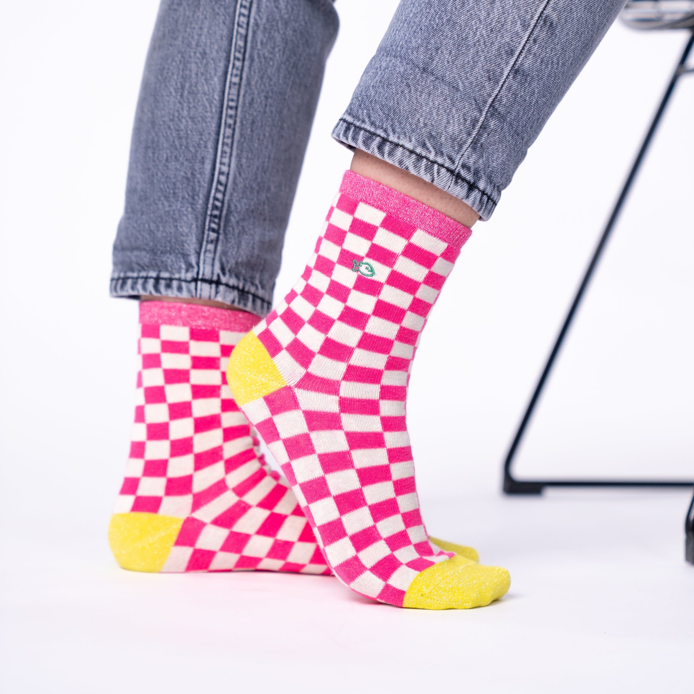 Checked combed cotton socks BILLYBELT Pink