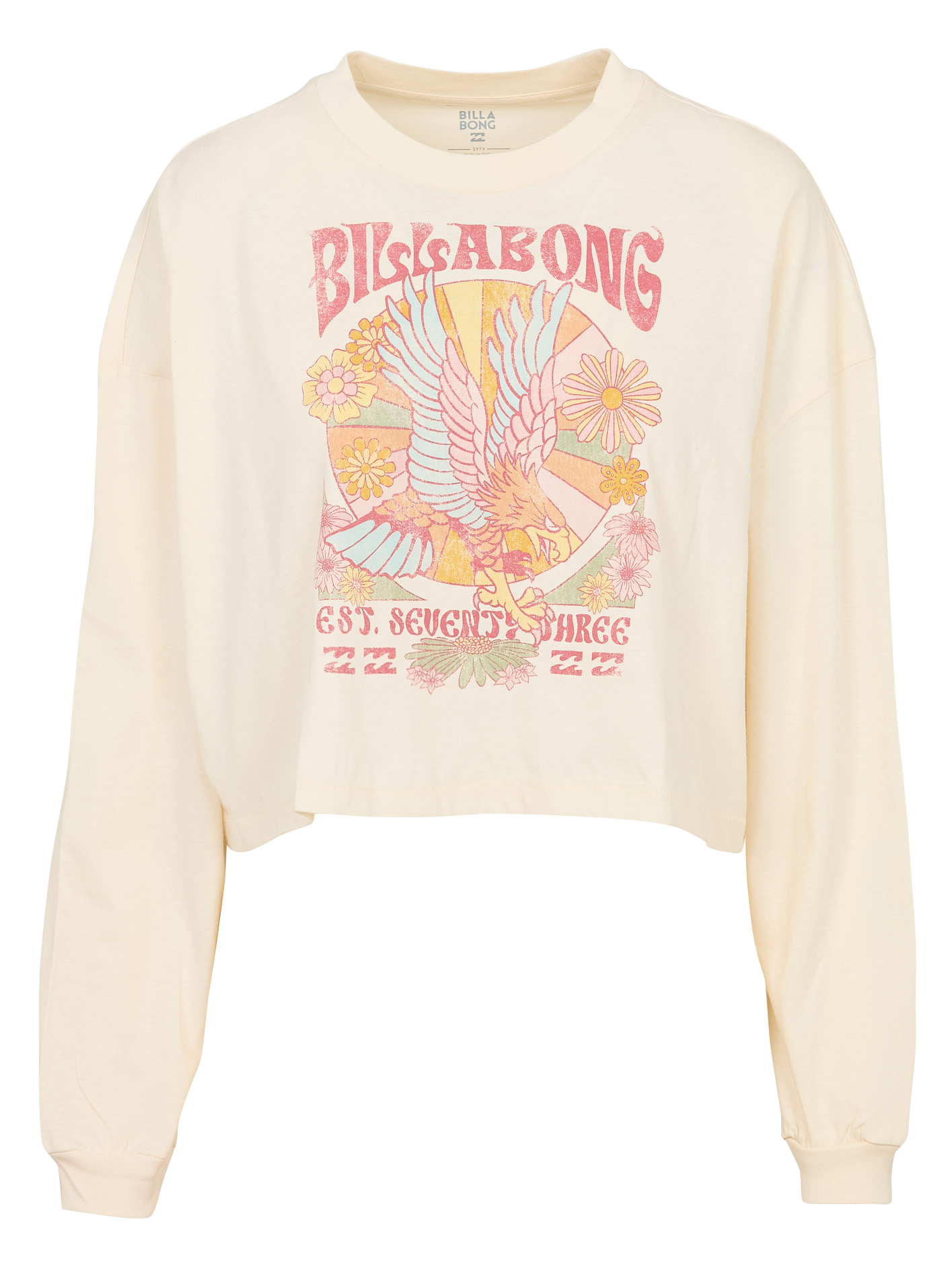 Tee-shirt crop col rond imprimé en coton BILLABONG Beige