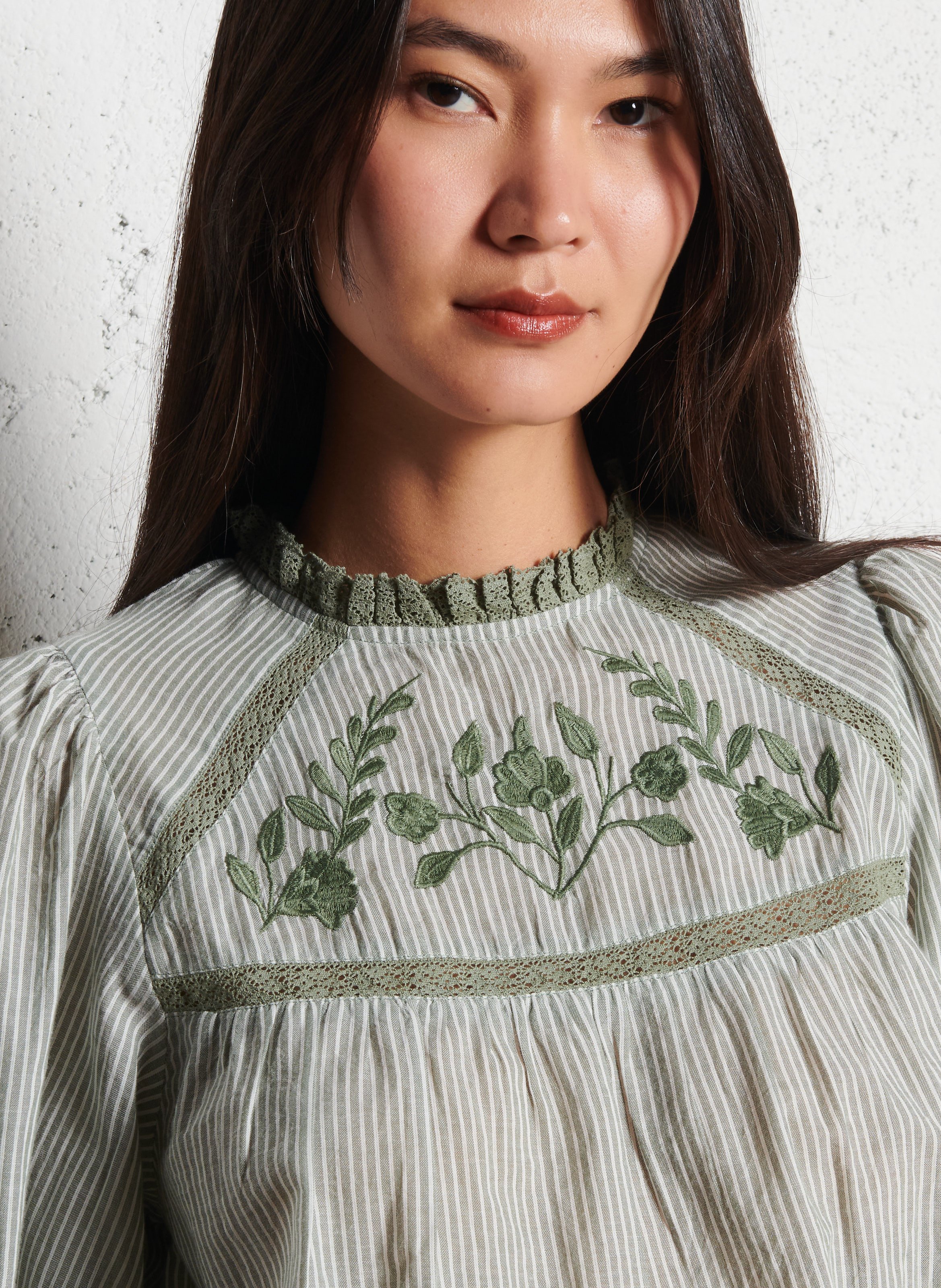 Blouse ample col rond à rayures  LA PETITE ETOILE Vert