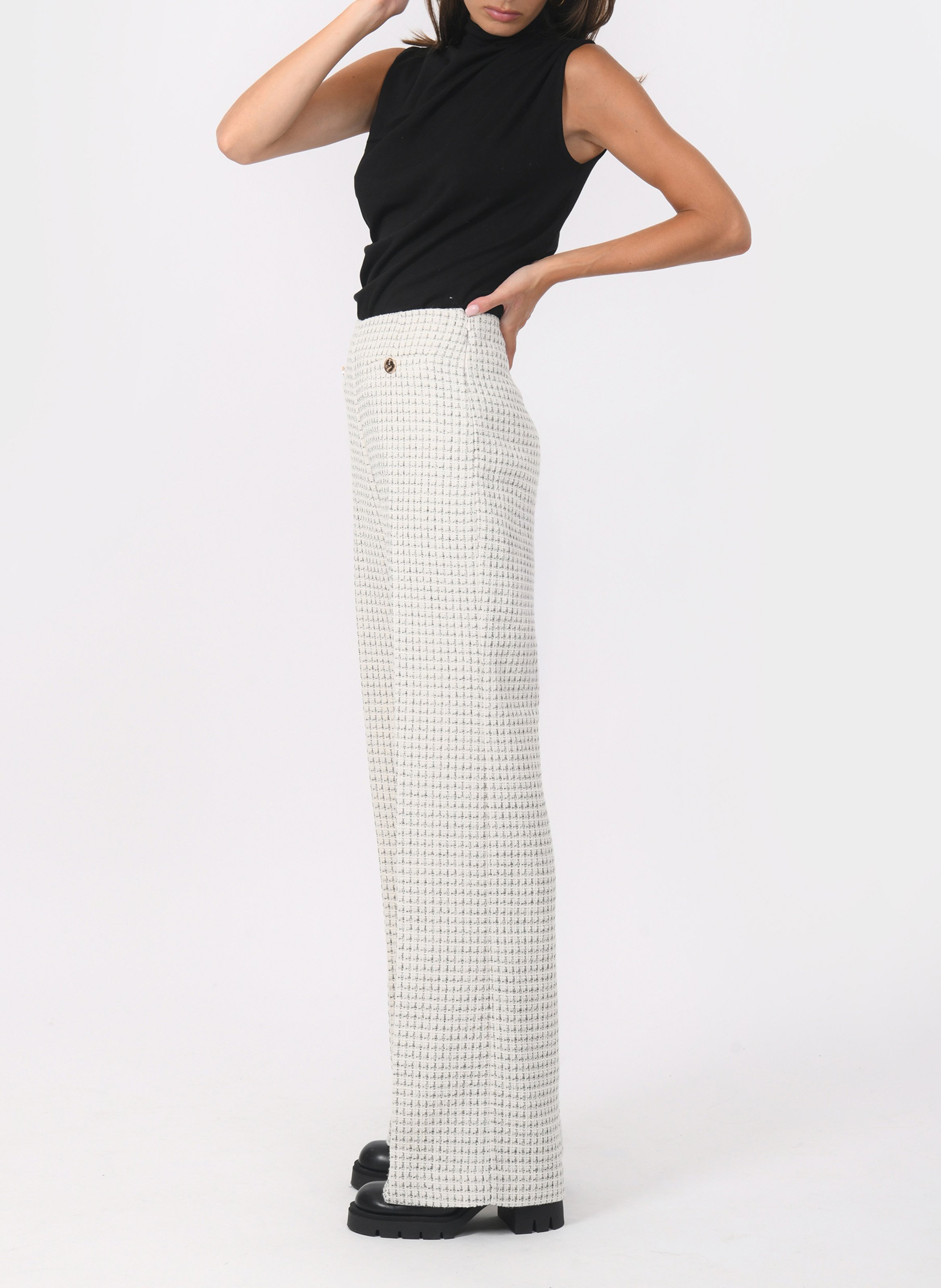 High-waisted straight tweed pants KOOKAI White