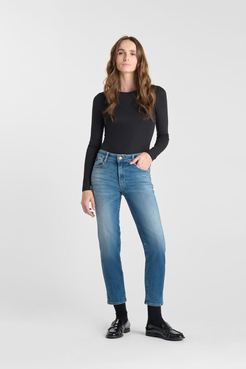 High-waisted straight leg push-up jeans, 7/8 length LE TEMPS DES CERISES Blue