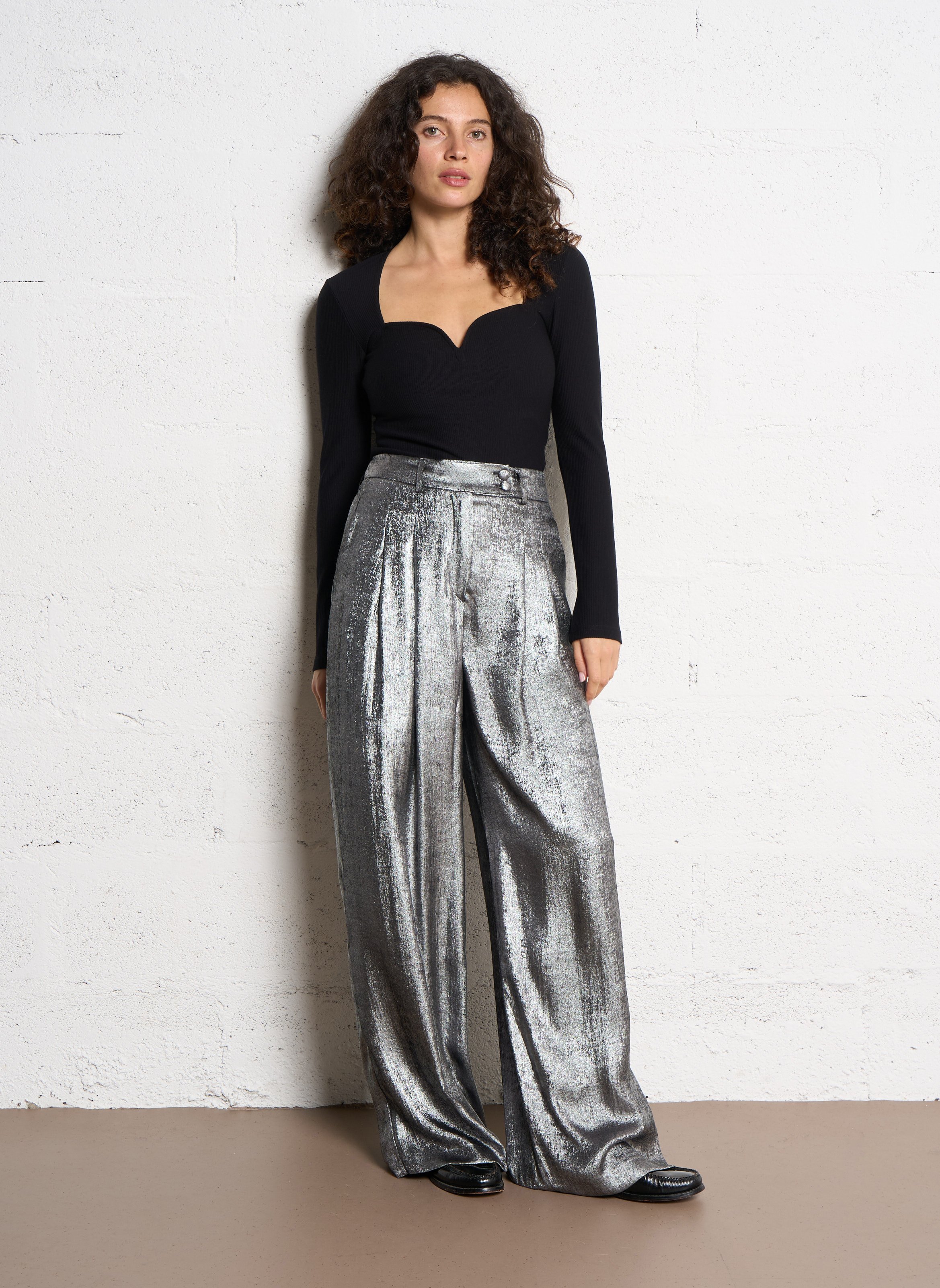 Glanzende, wijde broek THE NEW SOCIETY Zilver