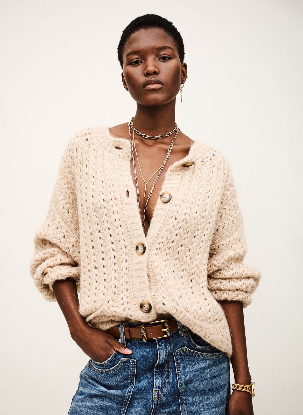 Ronde hals vest in gemengde linnen BA&SH Beige