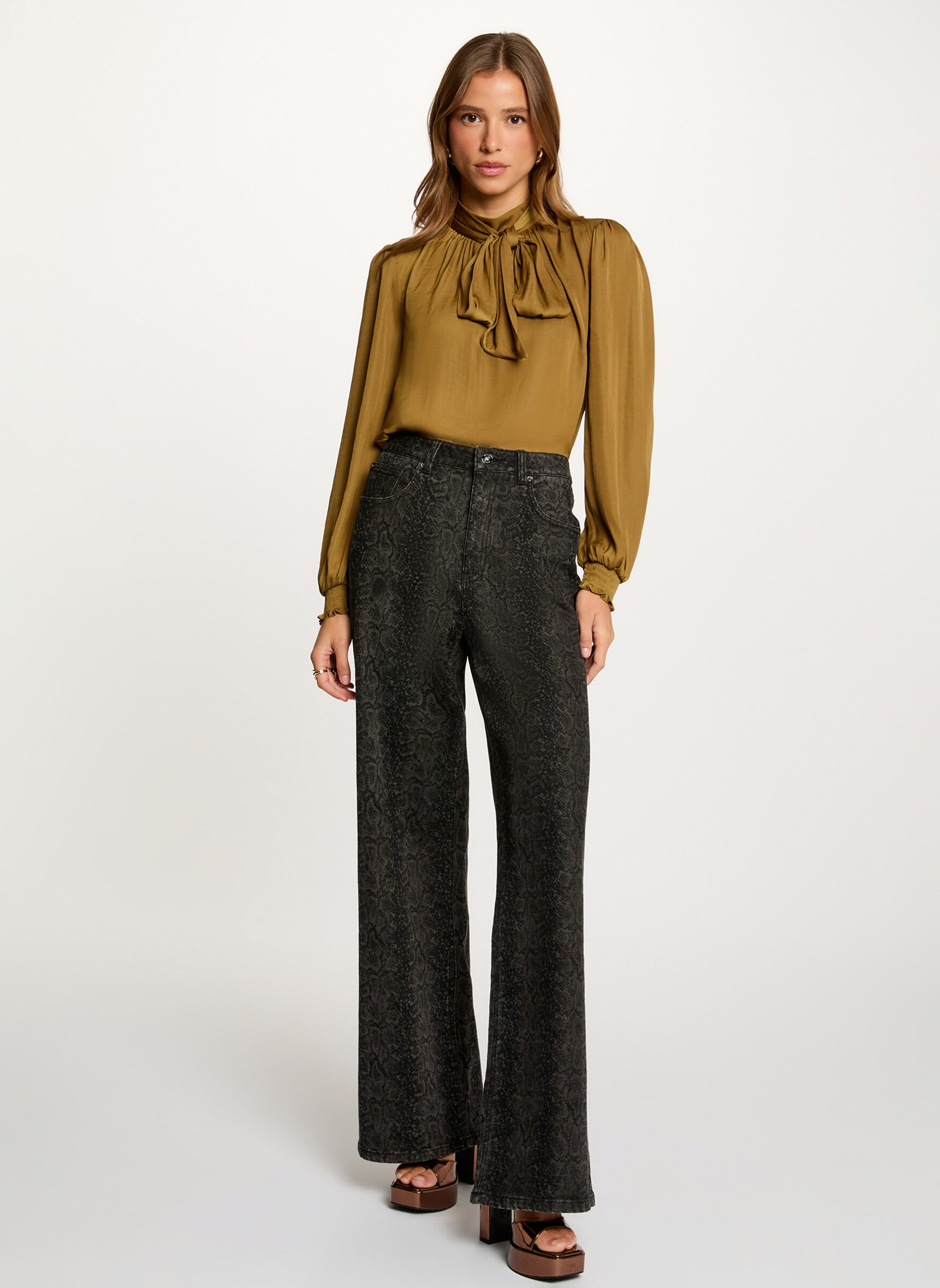 Blouse fluide col lavallière MORGAN Marron