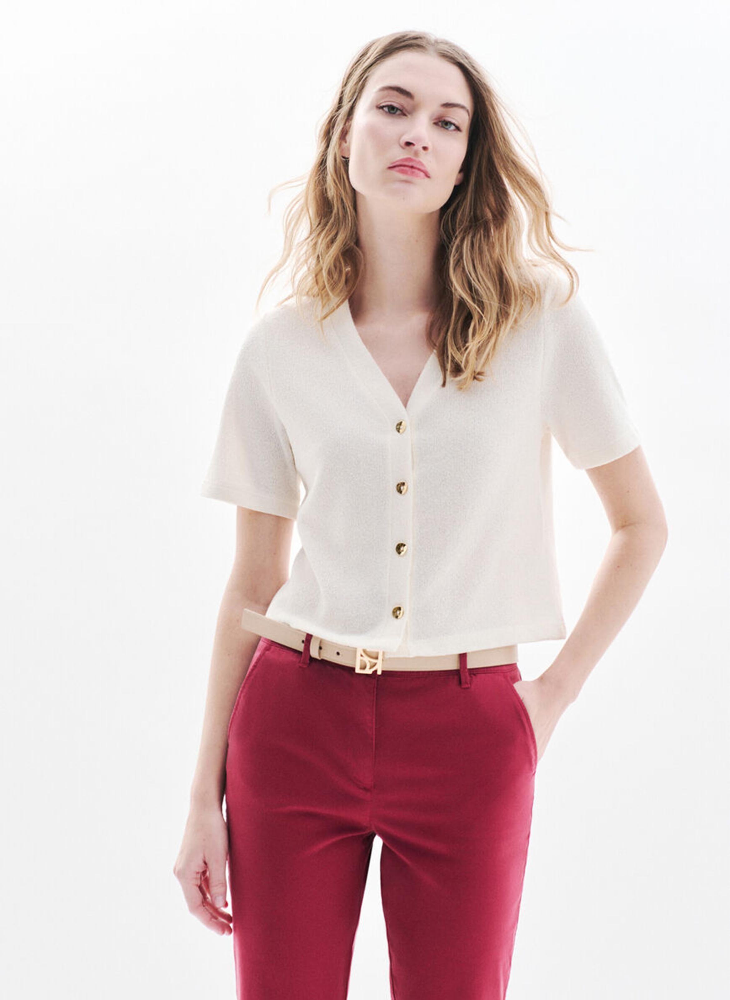 Straight V-neck T-shirt CAROLL Beige