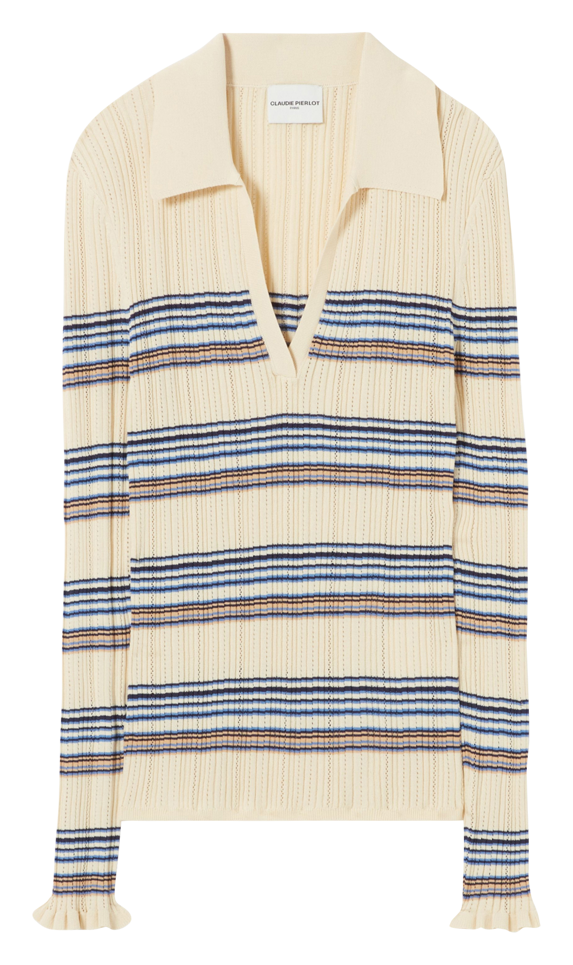 Striped knit polo collar top CLAUDIE PIERLOT Multicolored