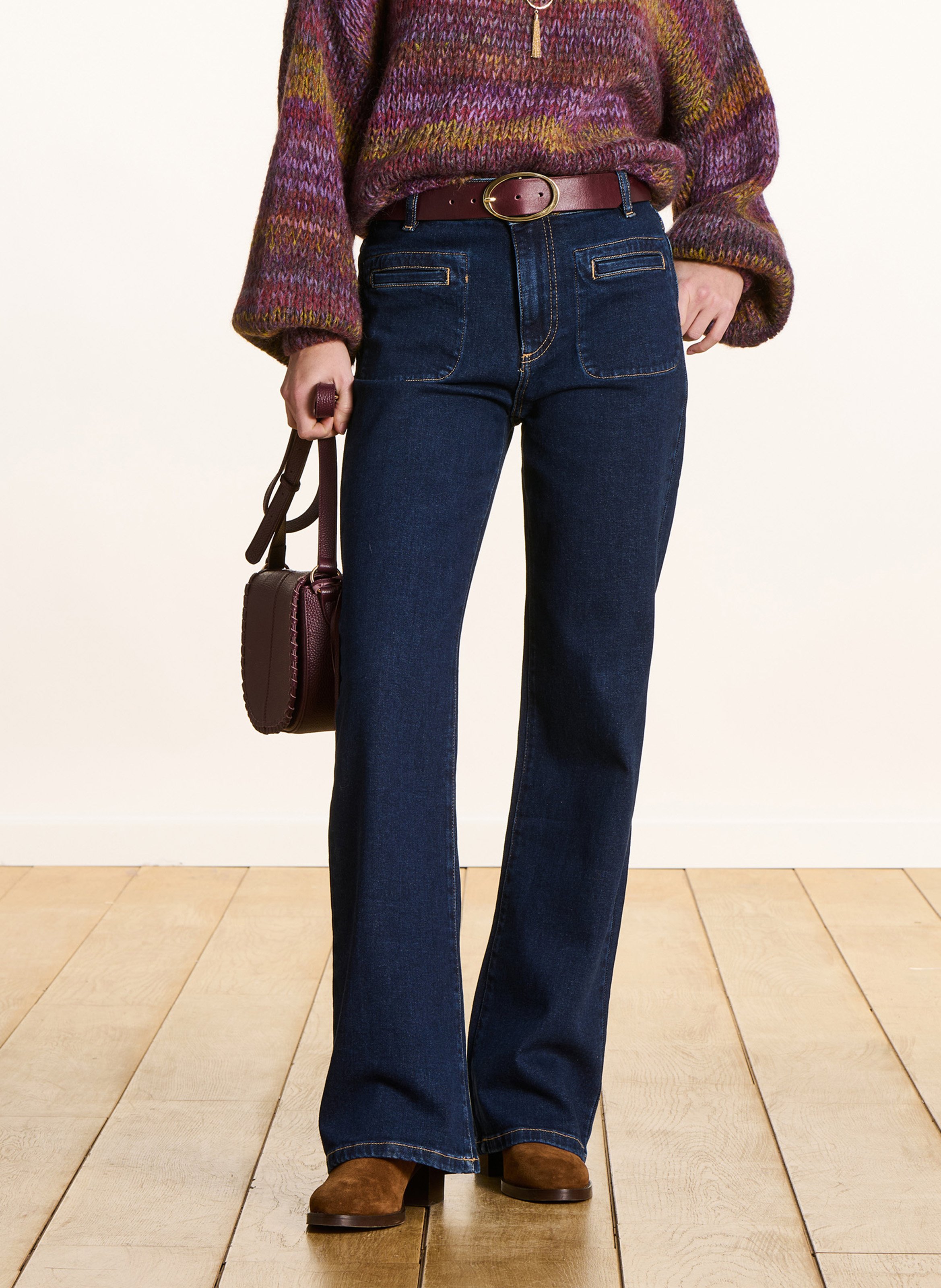 High-rise cotton-blend bootcut jeans LA FEE MARABOUTEE Blue