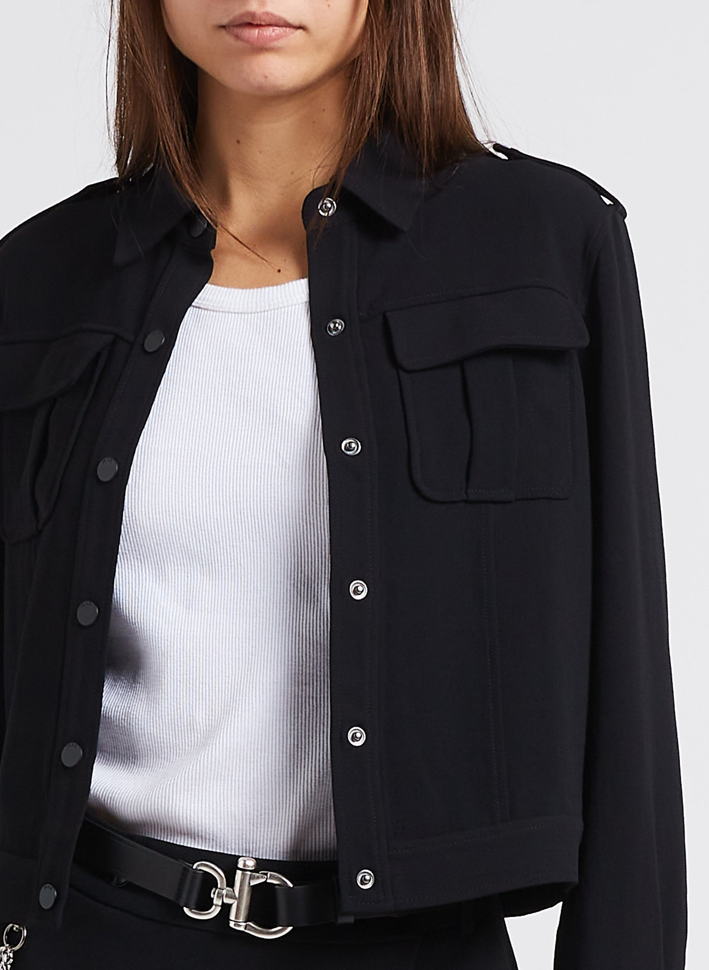 Chemise courte col classique en crêpe  IKKS Noir