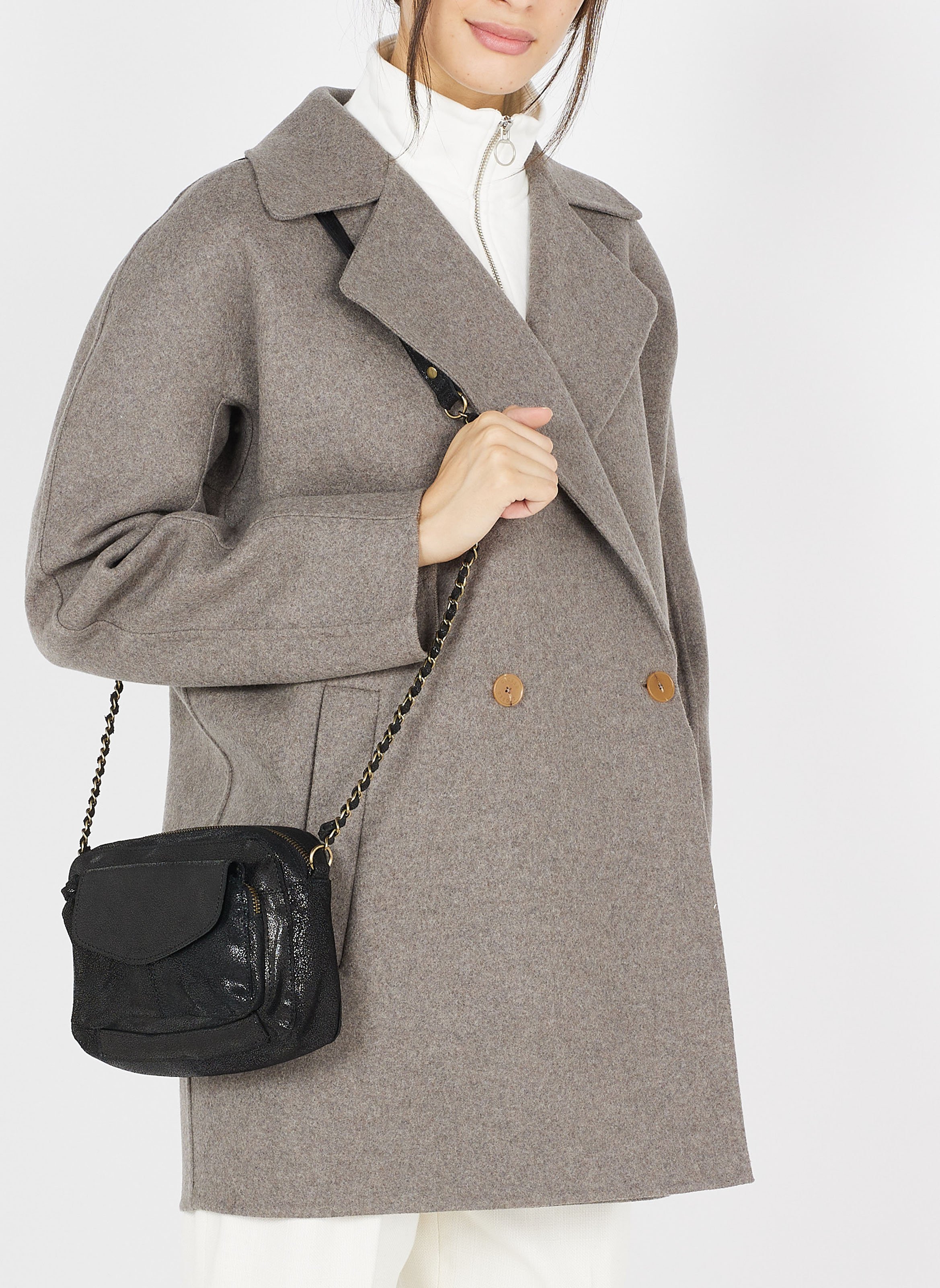 Leather shoulder bag PIECES Black