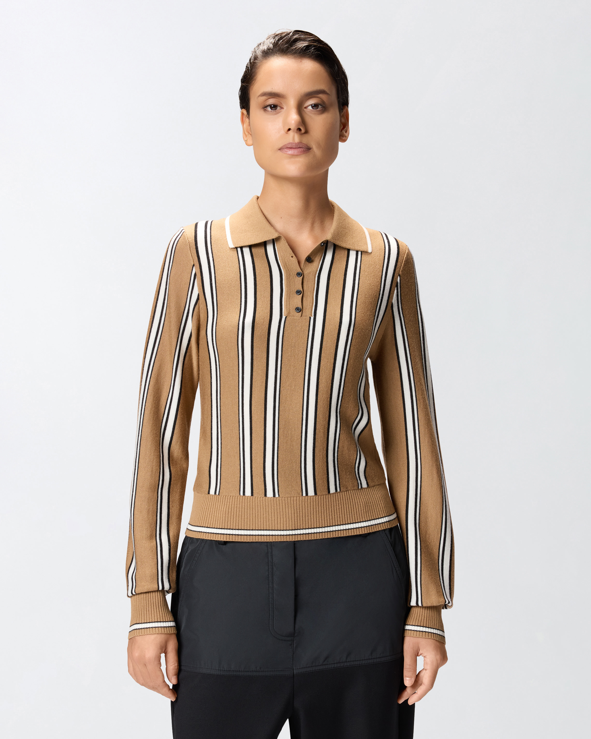 Multicolored striped polo sweater PINKO Beige
