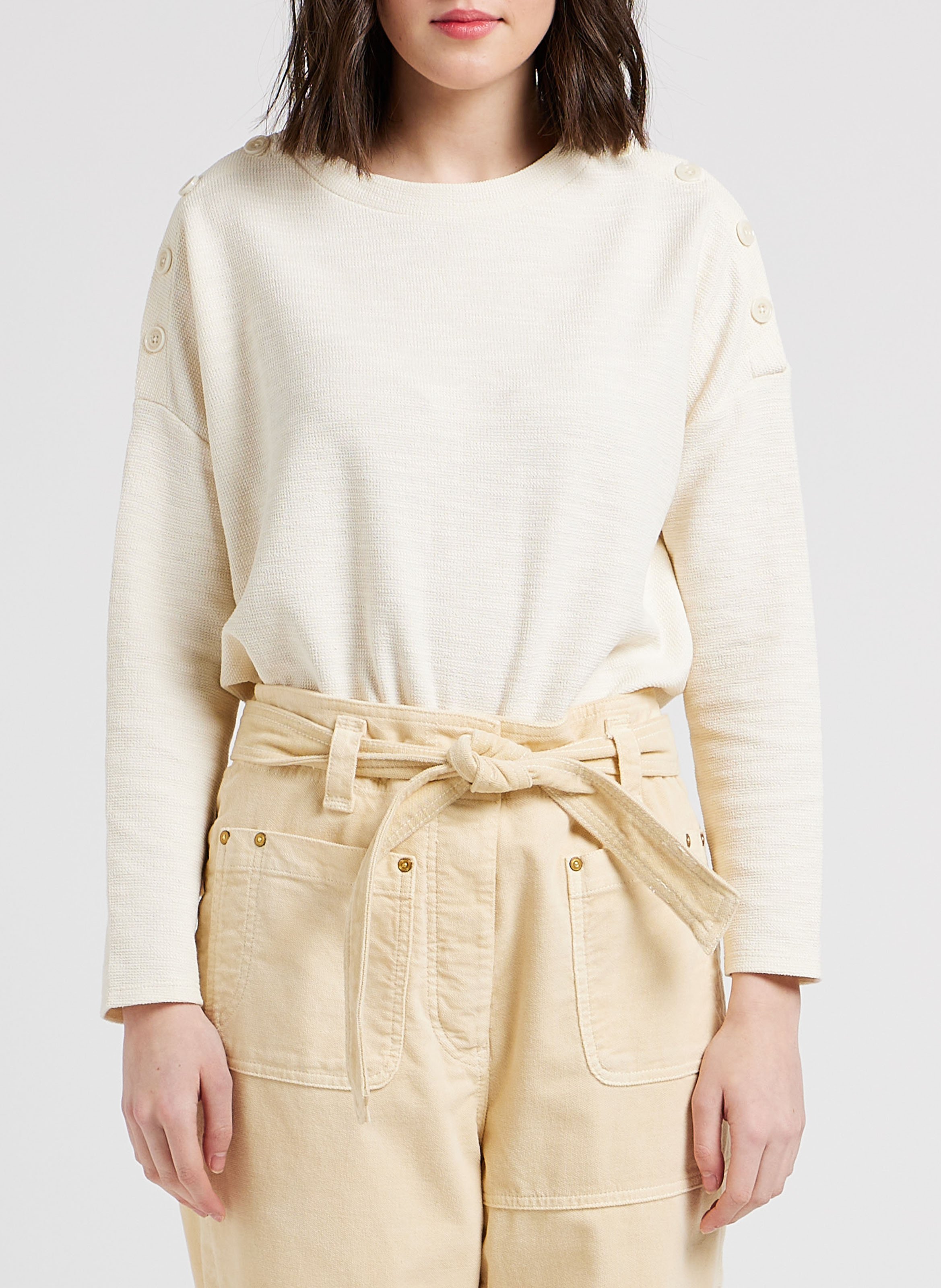 Pull fin col rond en coton mélangé SESSUN Beige